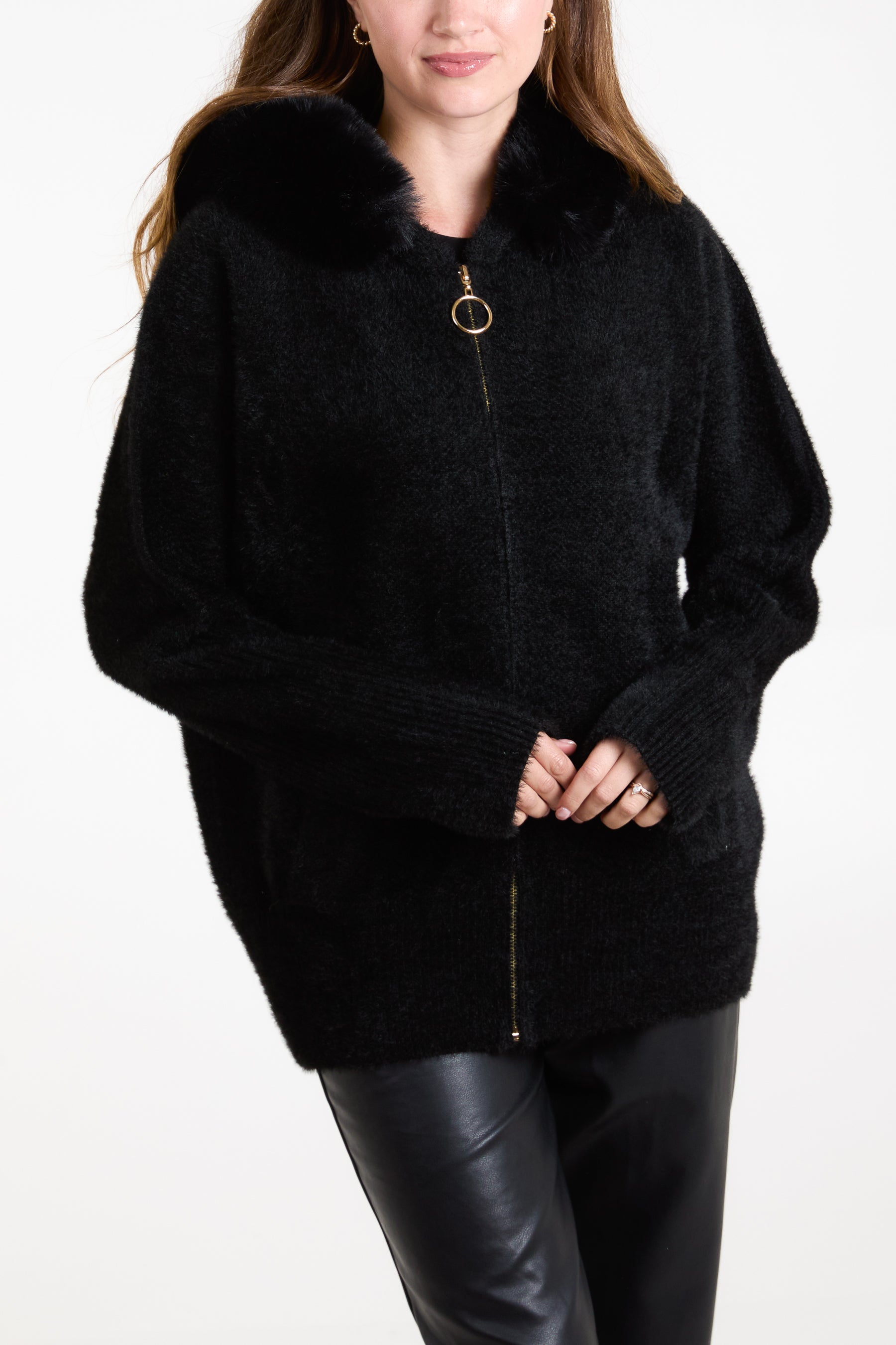 Zip Up Fur Trim Hoodie