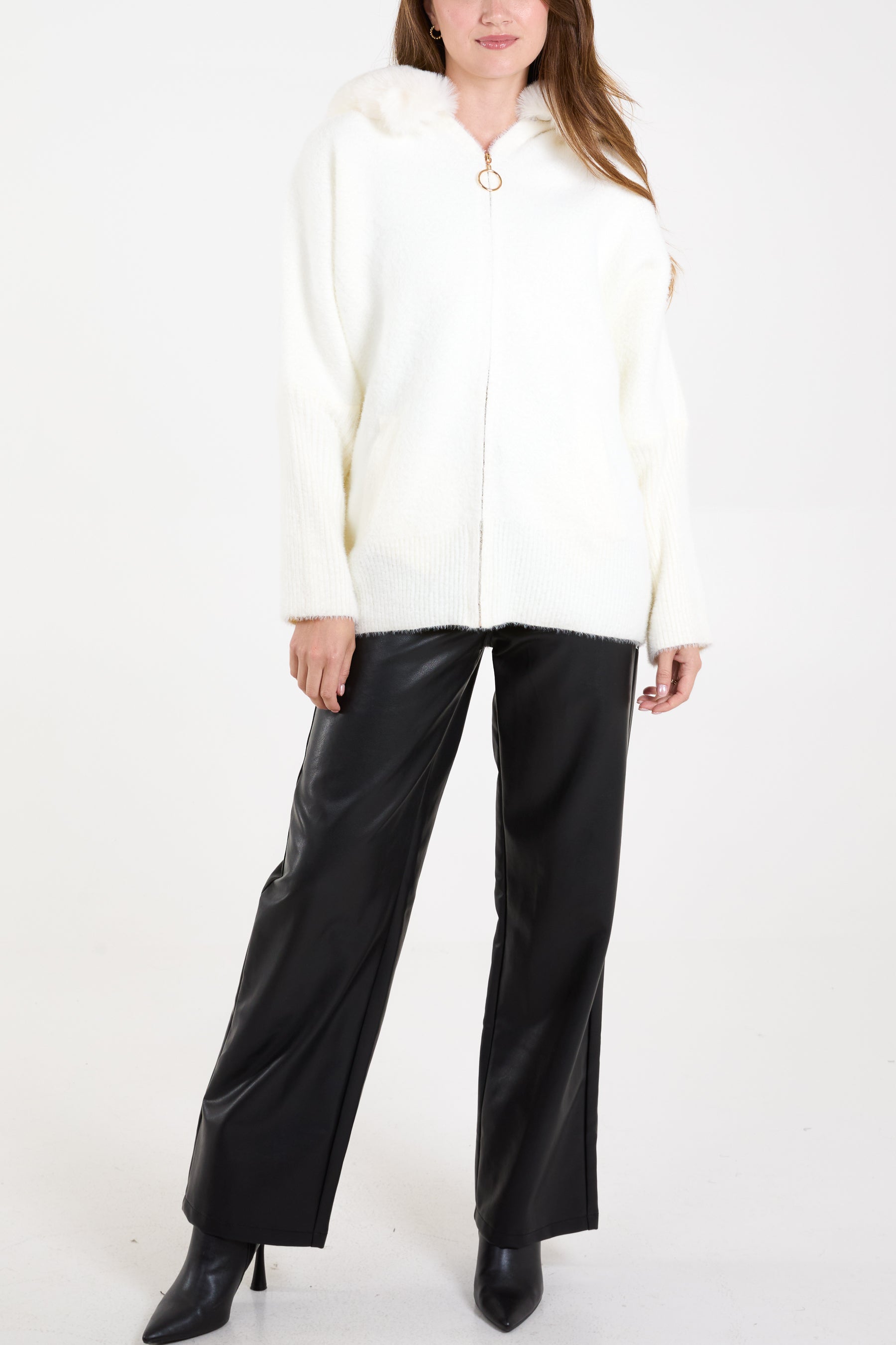 Zip Up Fur Trim Hoodie