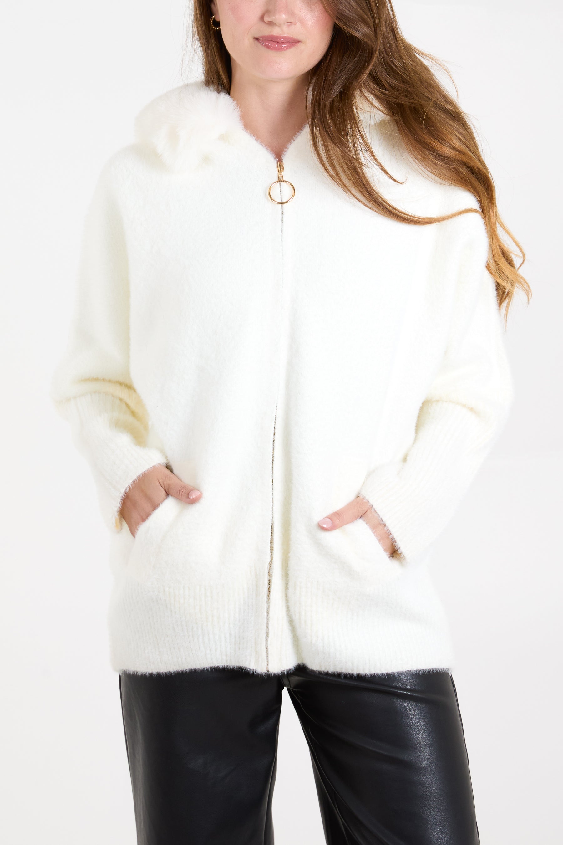 Zip Up Fur Trim Hoodie