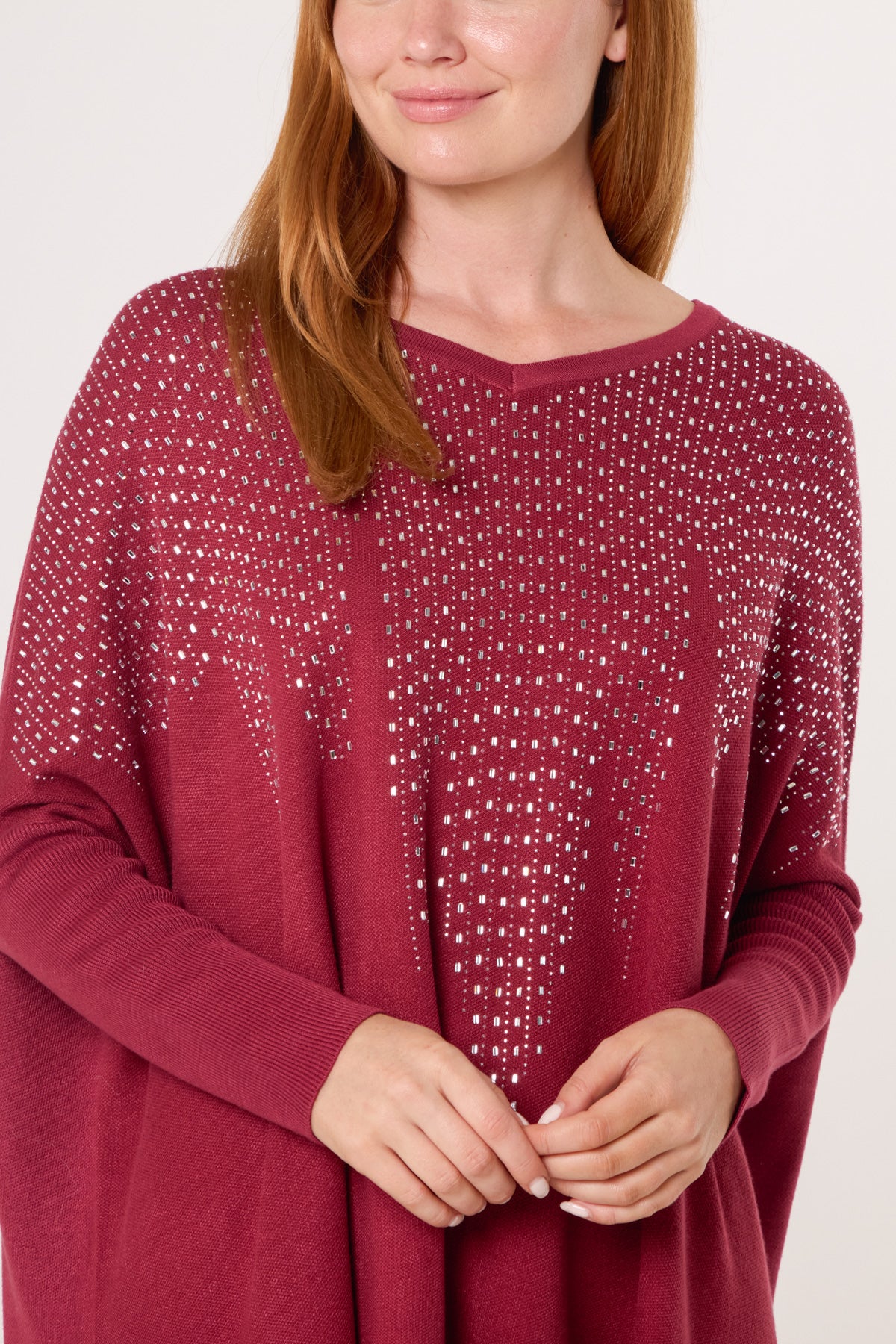 Diamante V-Neck Relaxed Jumper