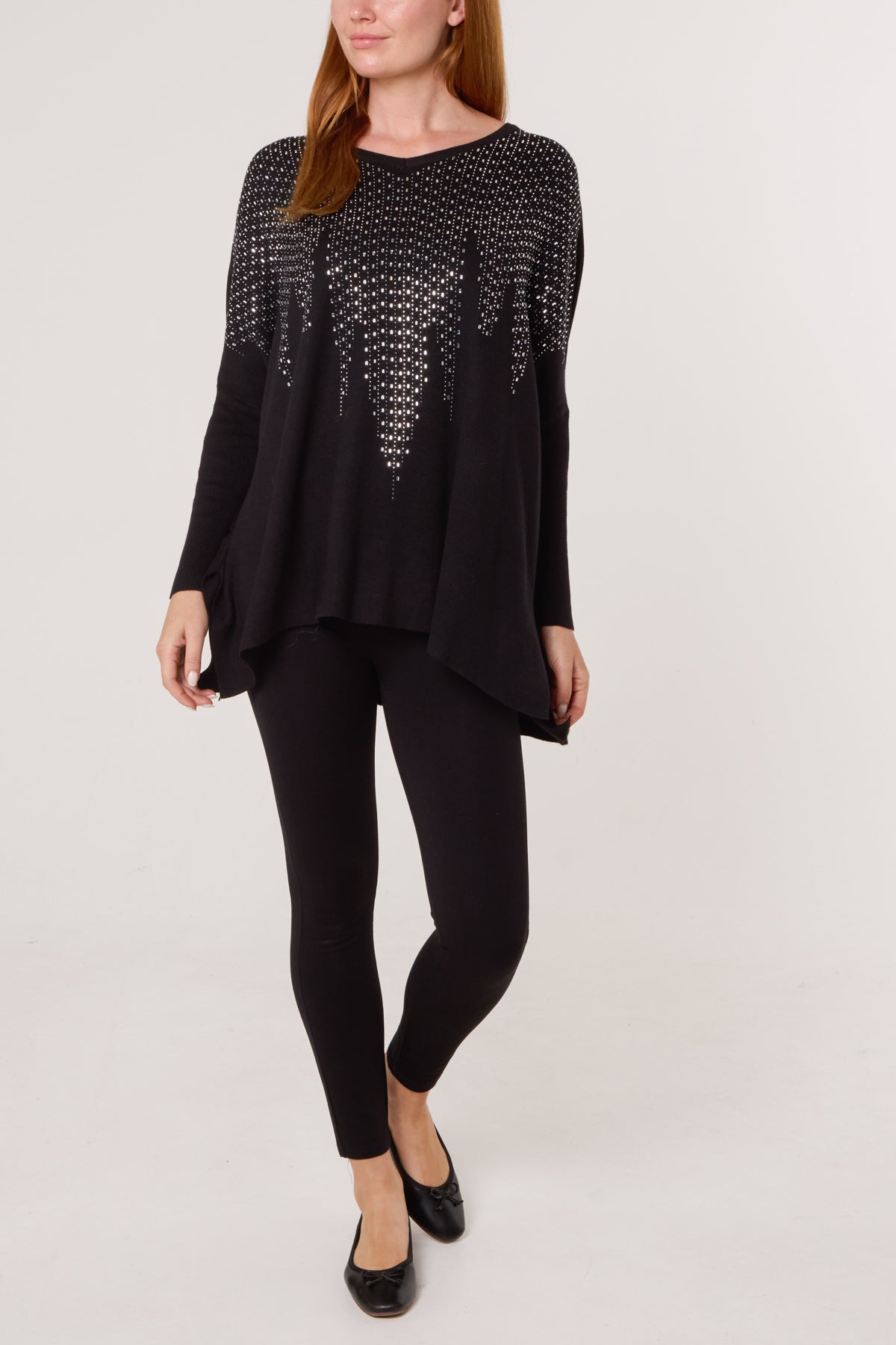 Diamante V-Neck Relaxed Jumper