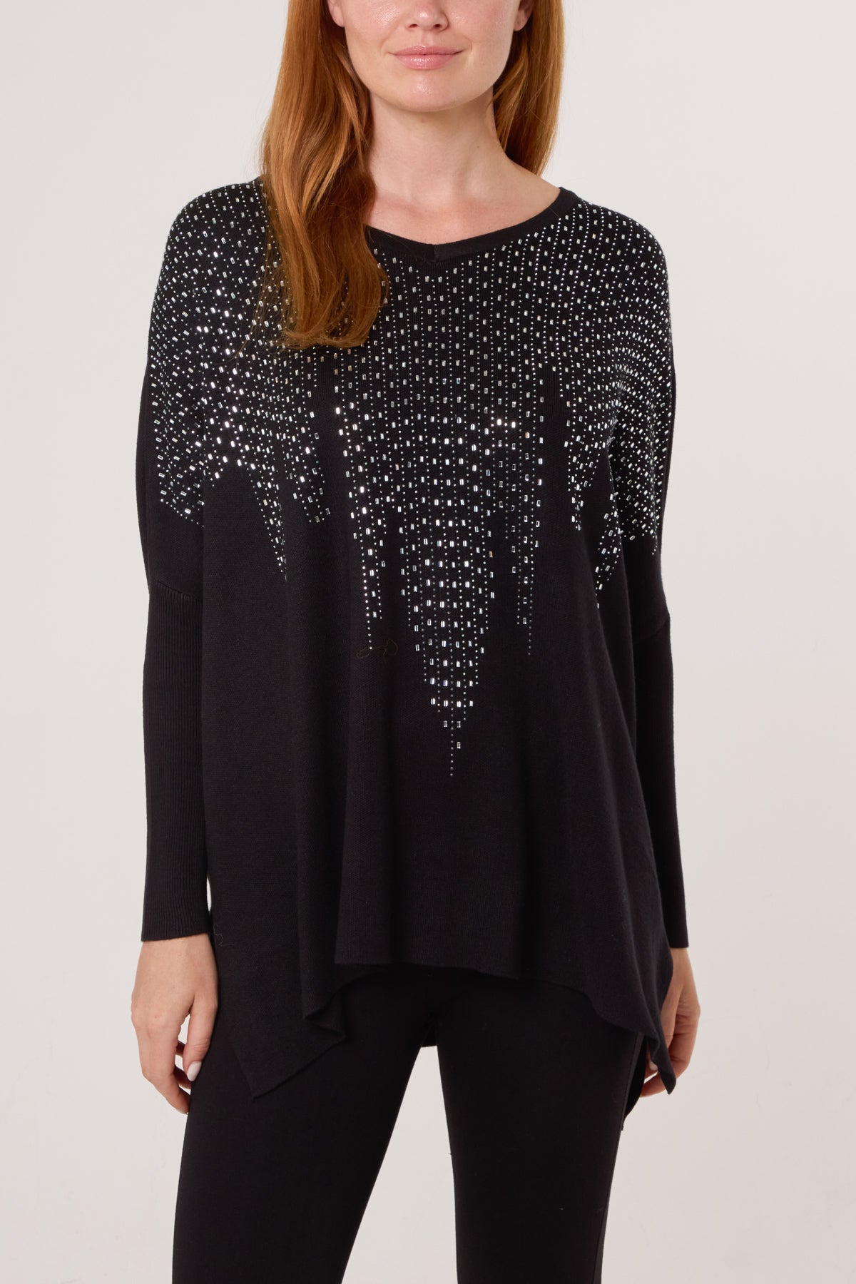 Diamante V-Neck Relaxed Jumper