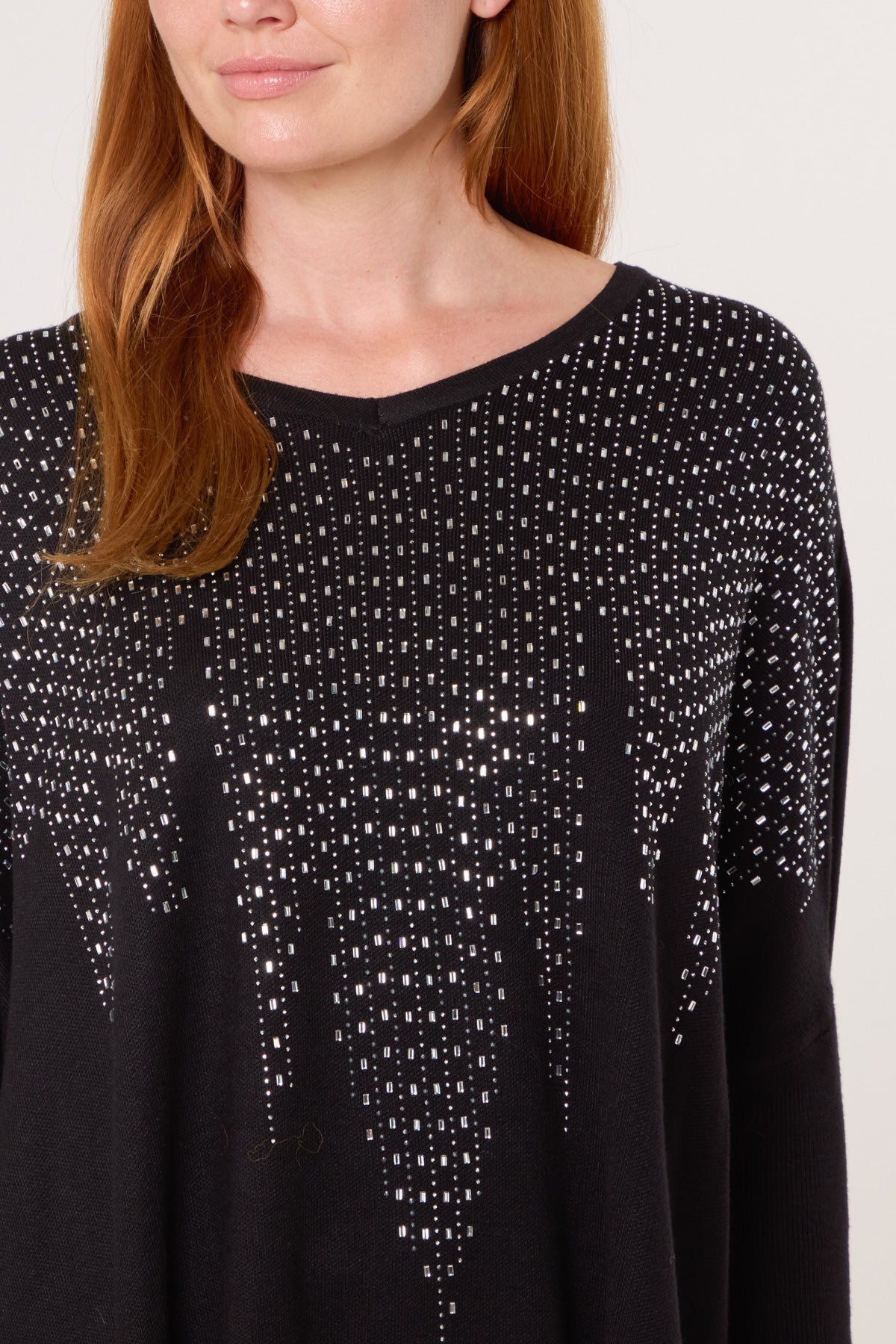 Diamante V-Neck Relaxed Jumper