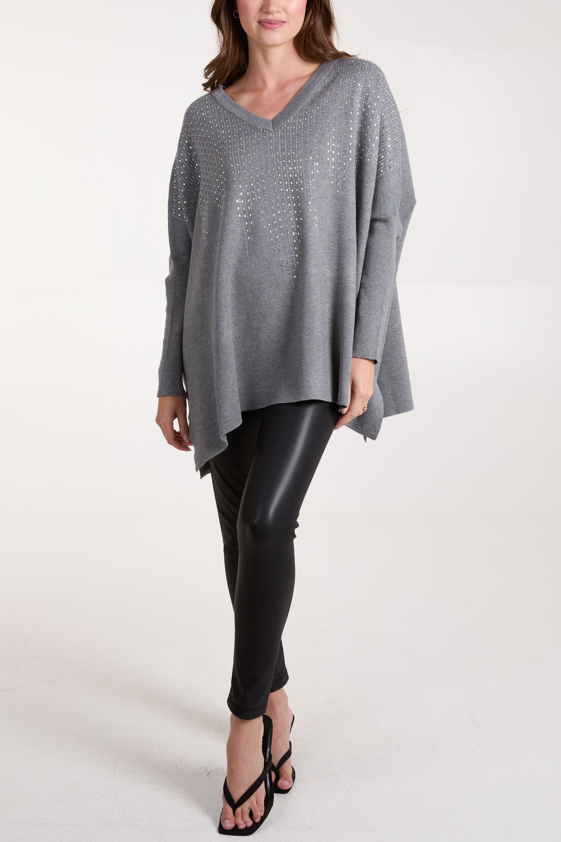 Diamante V-Neck Relaxed Jumper