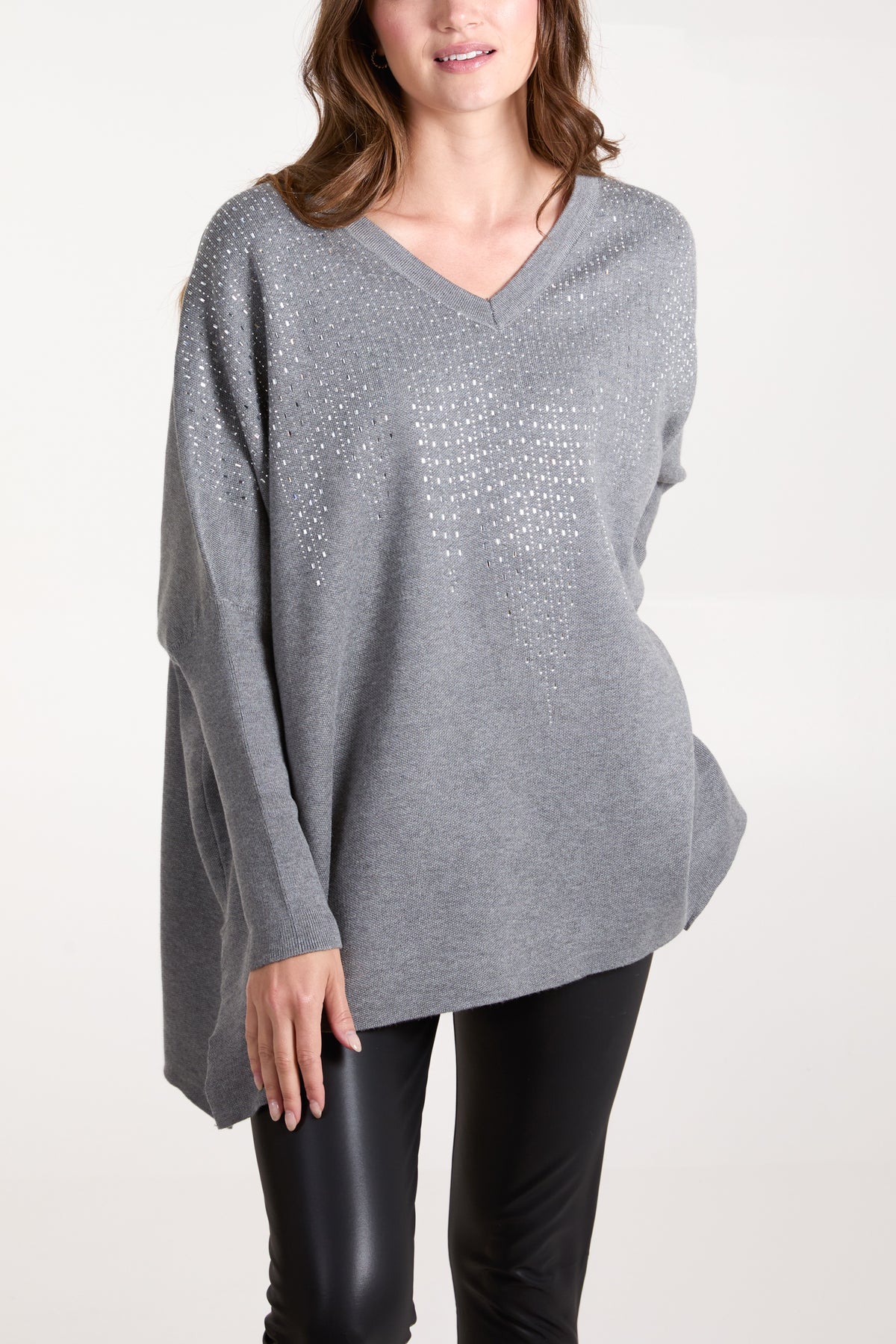 Diamante V-Neck Relaxed Jumper