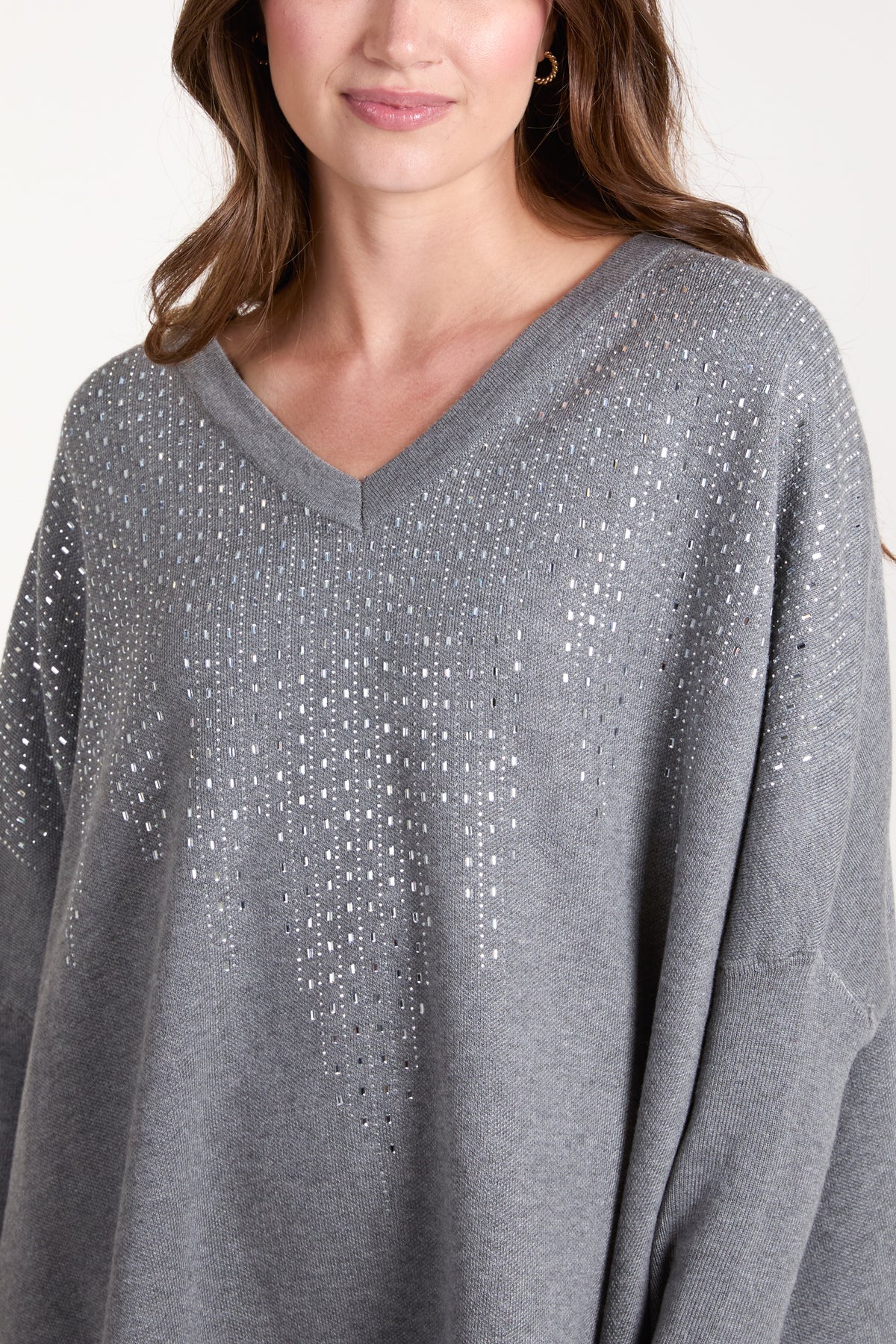 Diamante V-Neck Relaxed Jumper