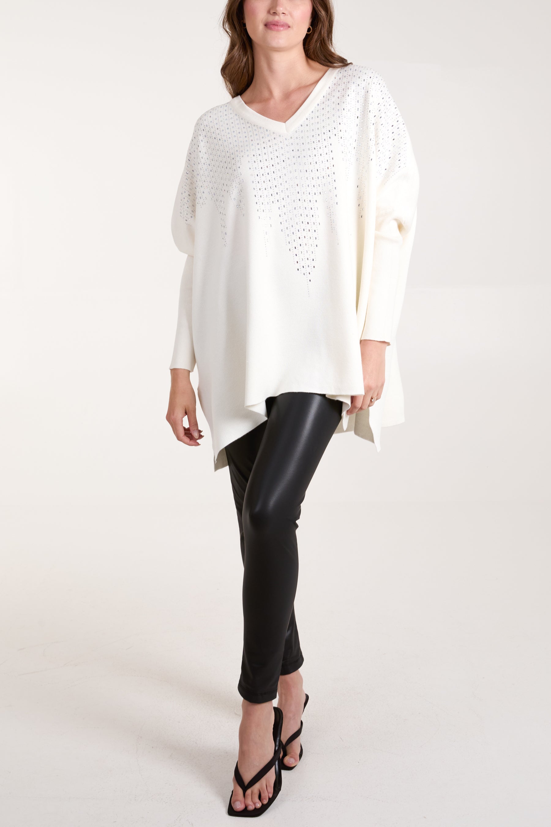 Diamante V-Neck Relaxed Jumper