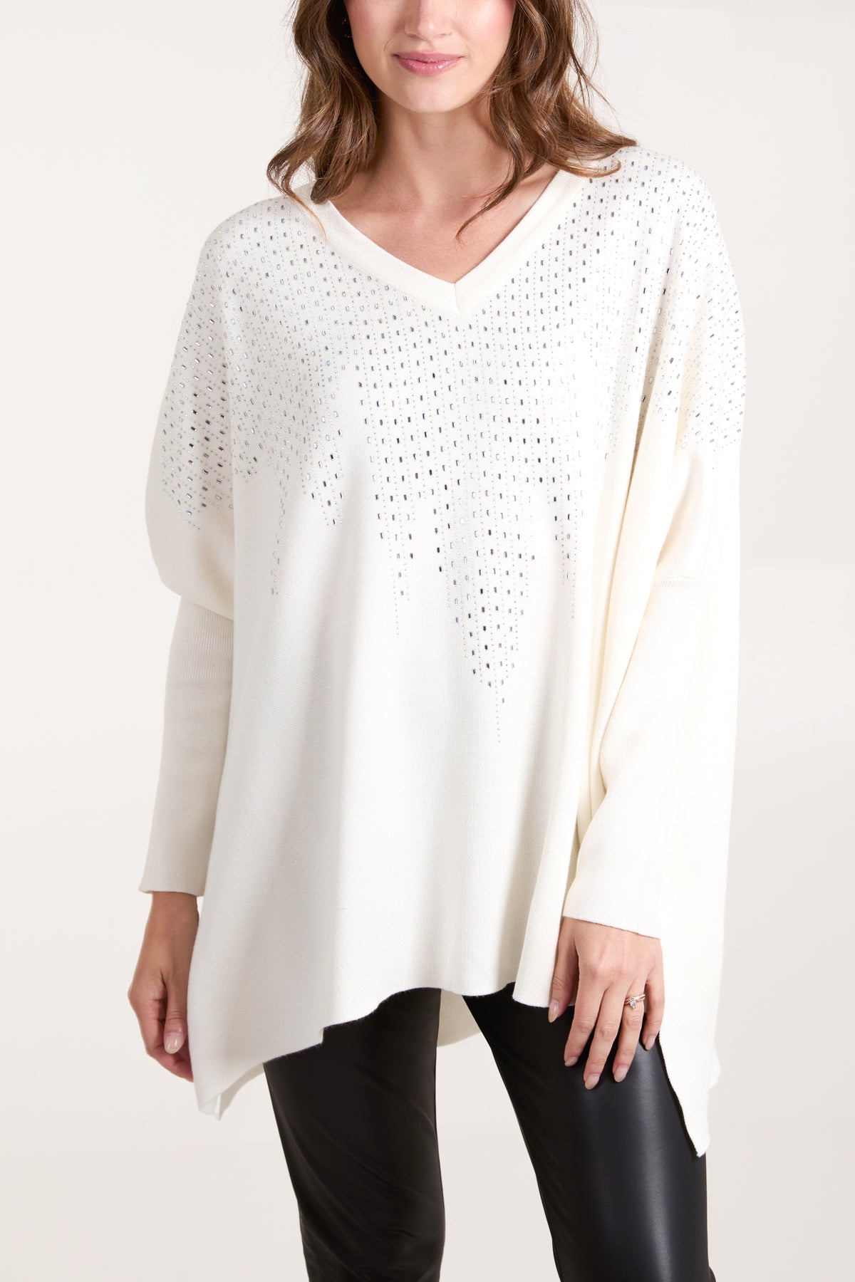 Diamante V-Neck Relaxed Jumper