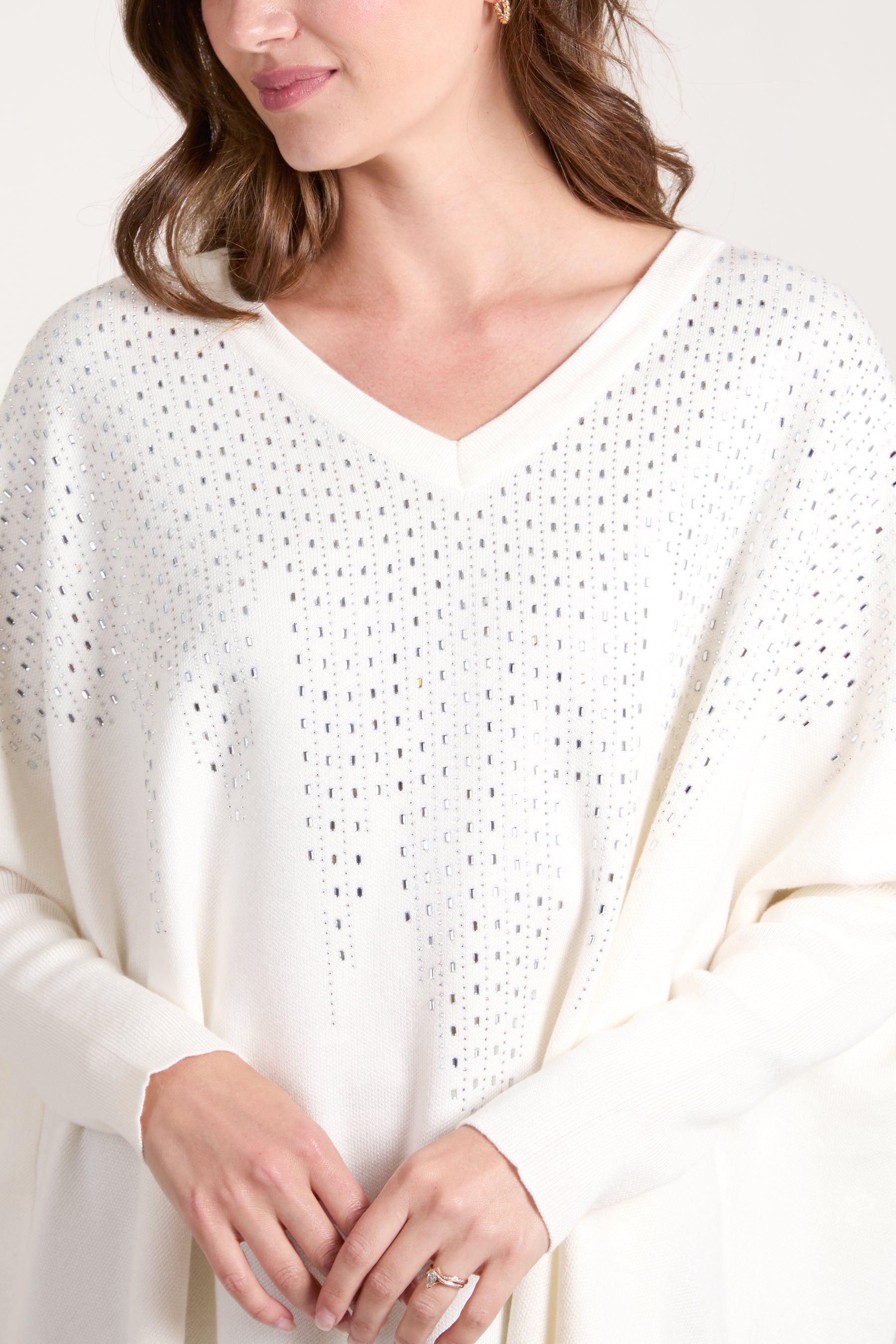 Diamante V-Neck Relaxed Jumper