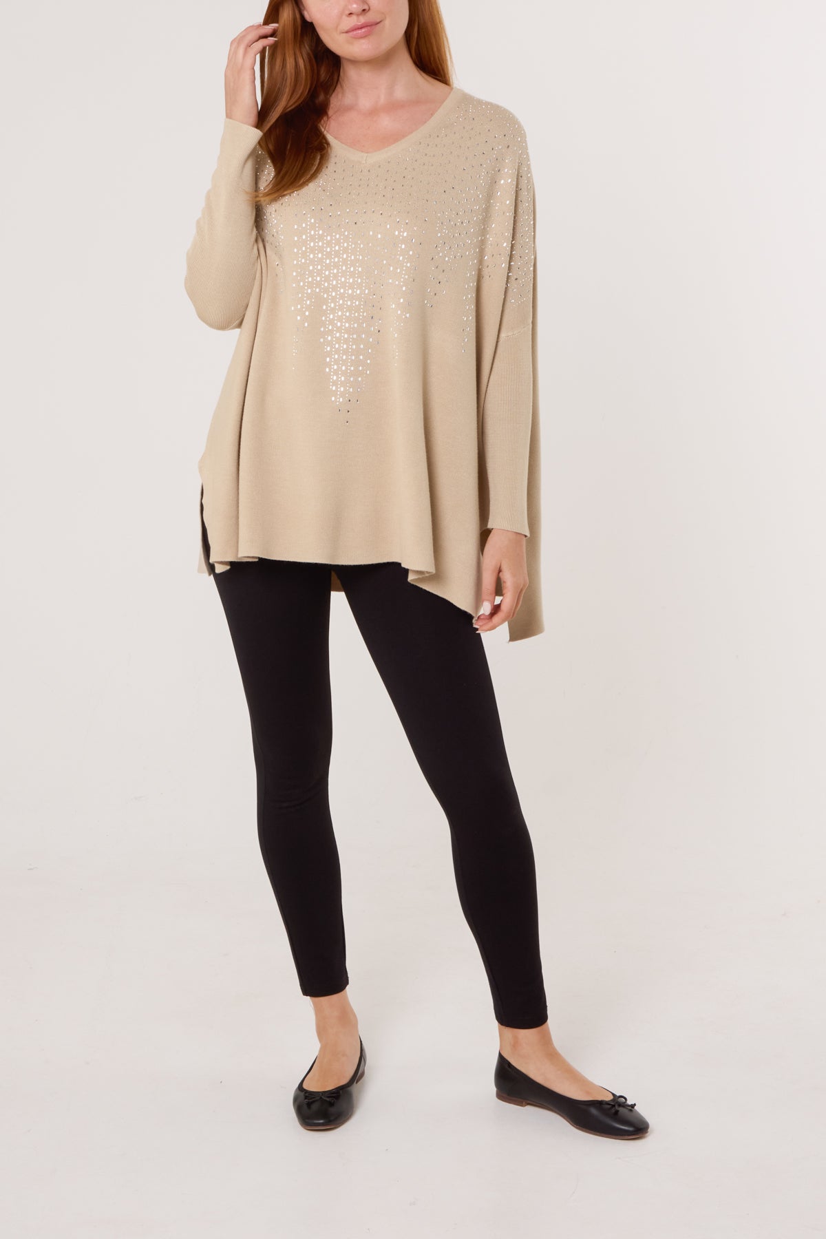 Diamante V-Neck Relaxed Jumper