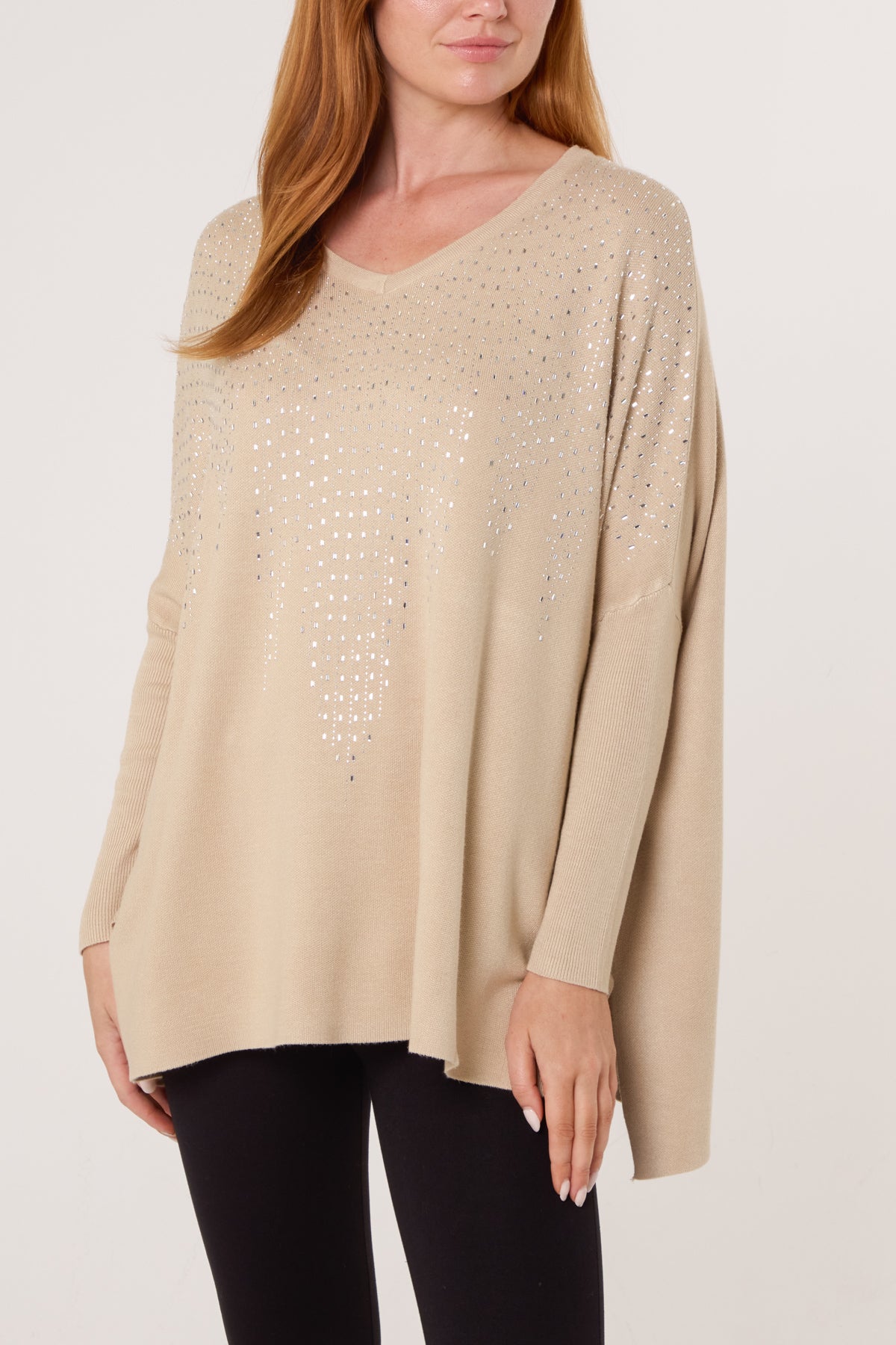 Diamante V-Neck Relaxed Jumper
