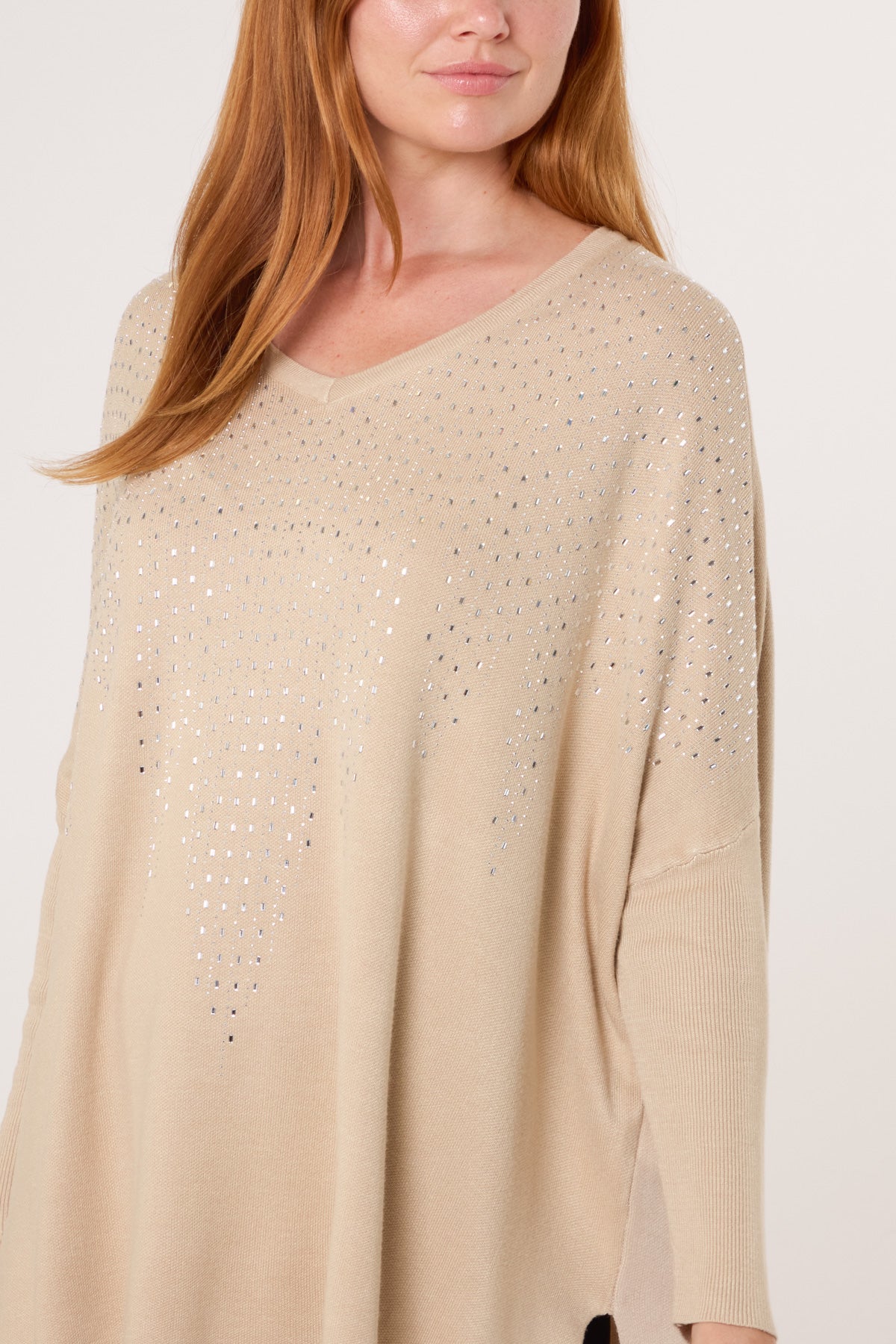 Diamante V-Neck Relaxed Jumper