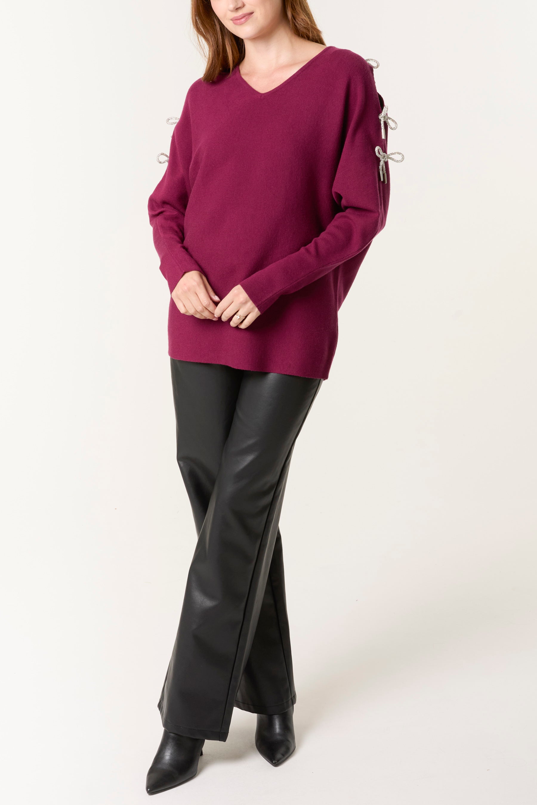 Glitter Bow Cut Out Sleeve Jumper