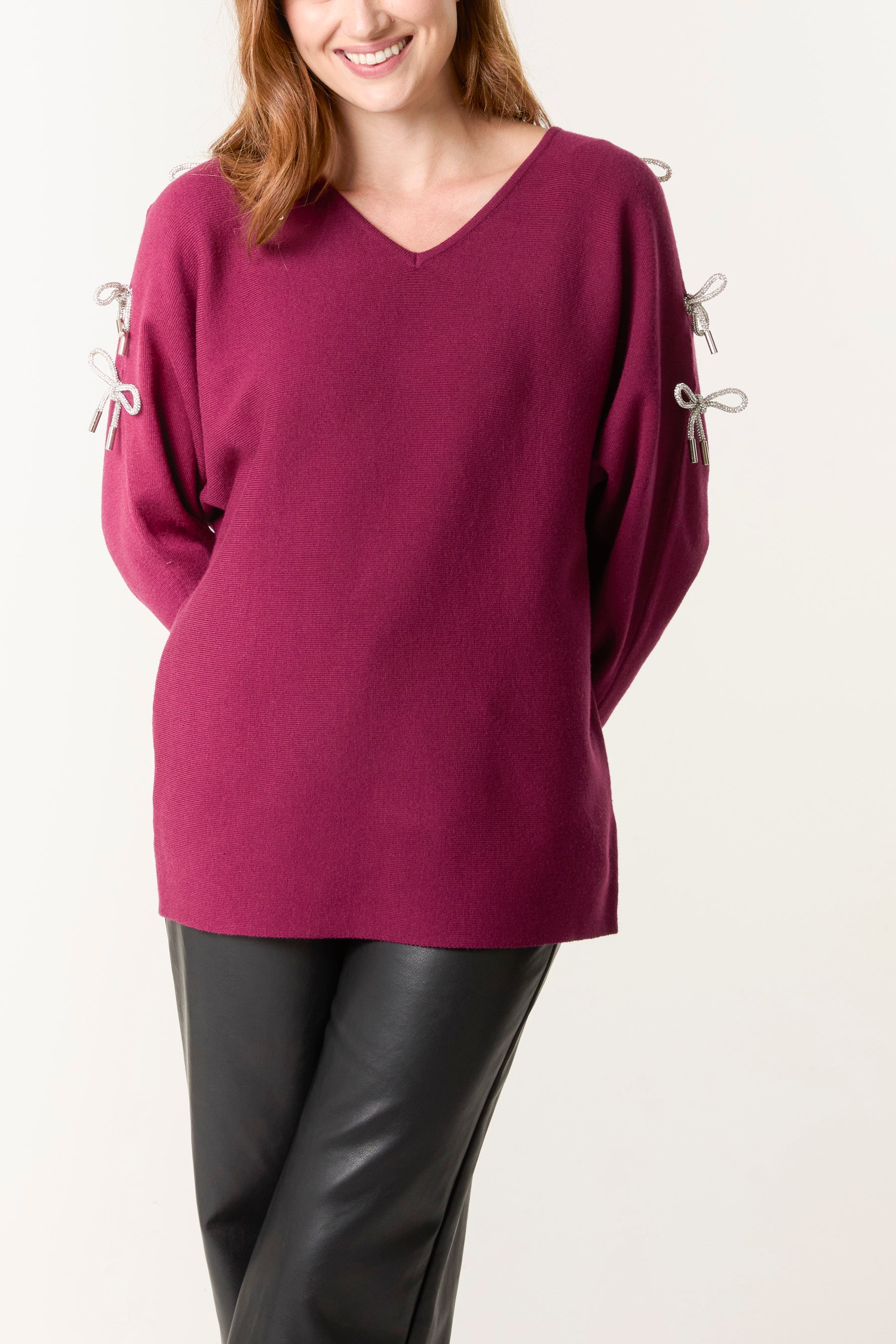 Glitter Bow Cut Out Sleeve Jumper