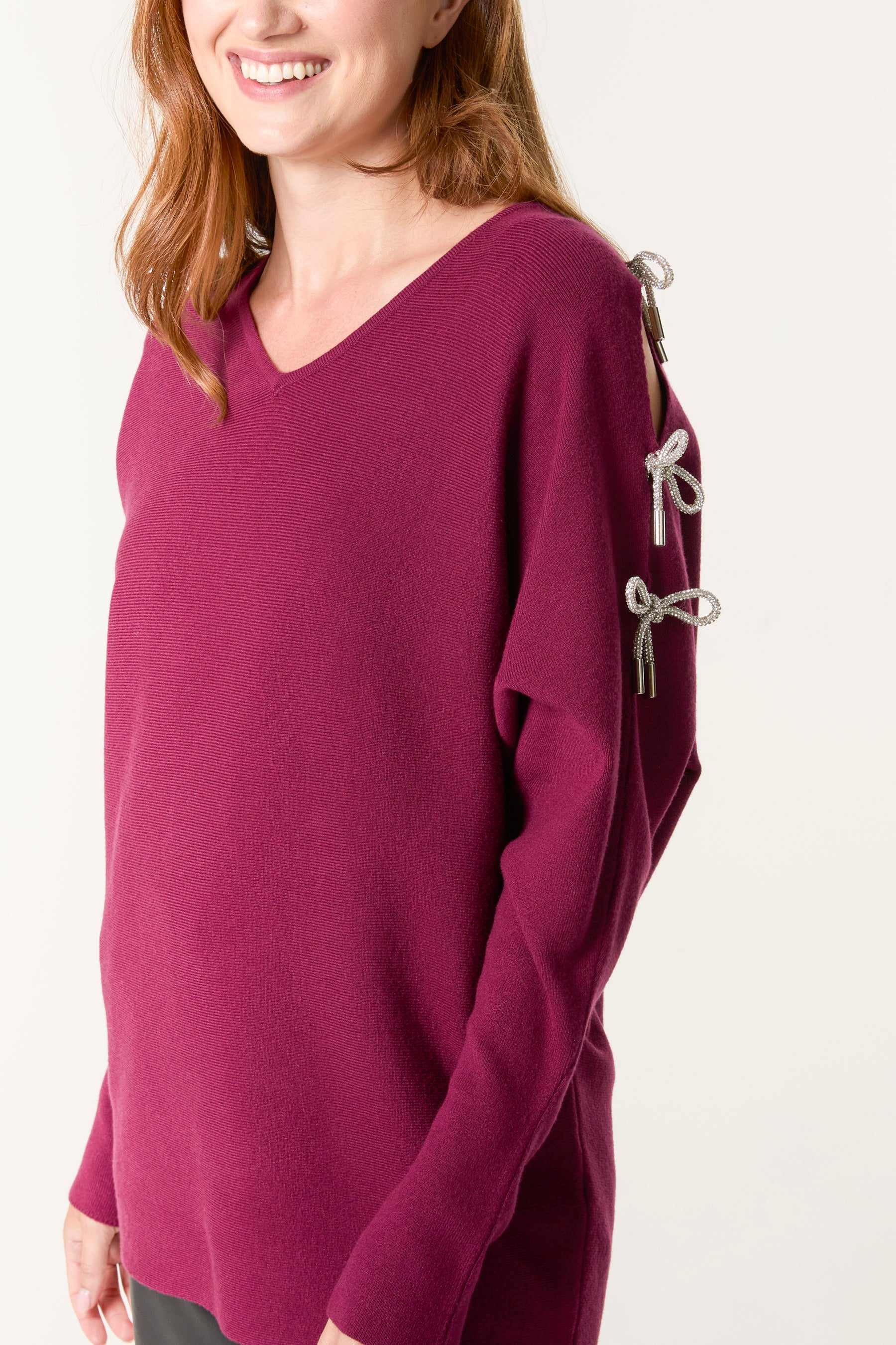Glitter Bow Cut Out Sleeve Jumper
