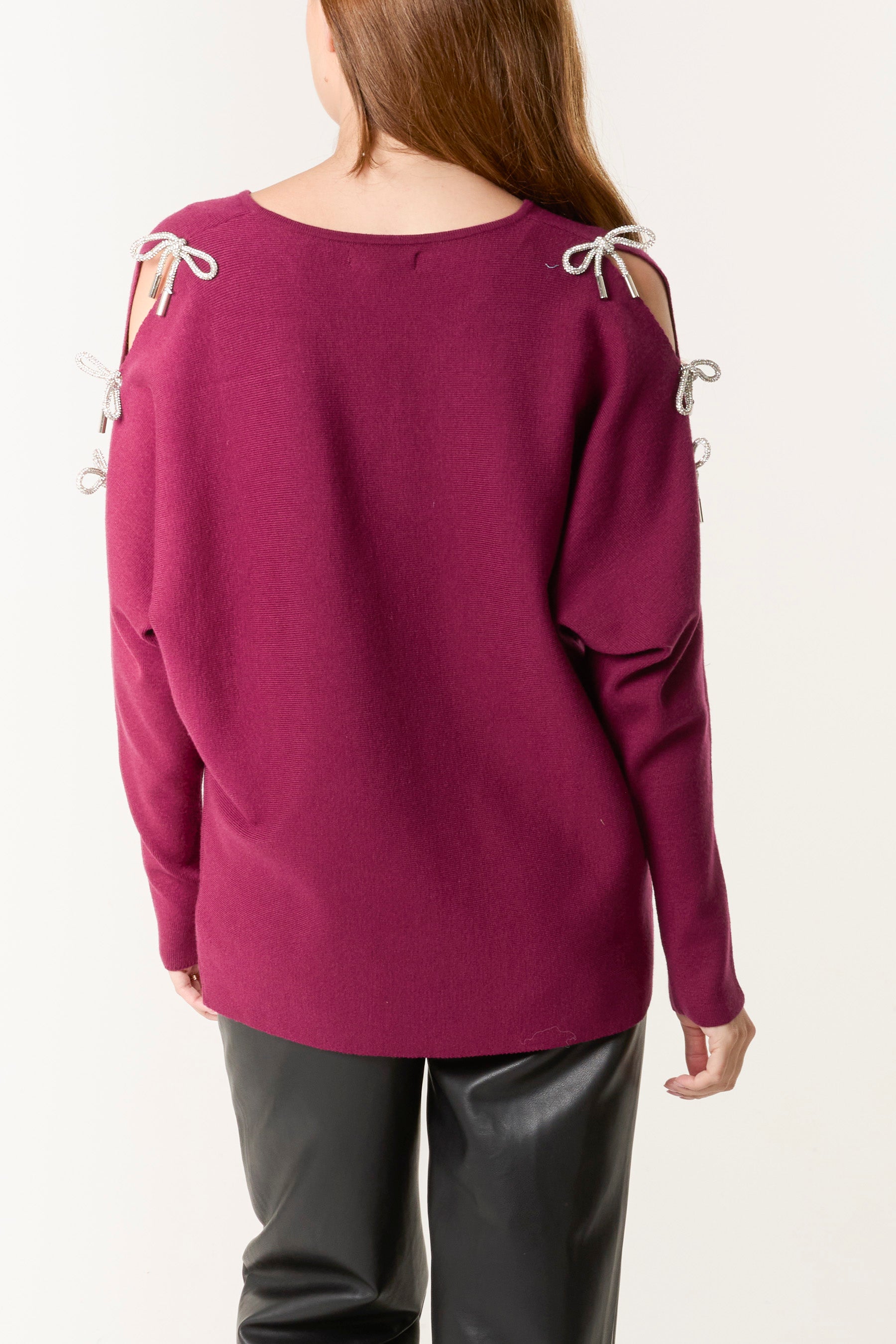 Glitter Bow Cut Out Sleeve Jumper