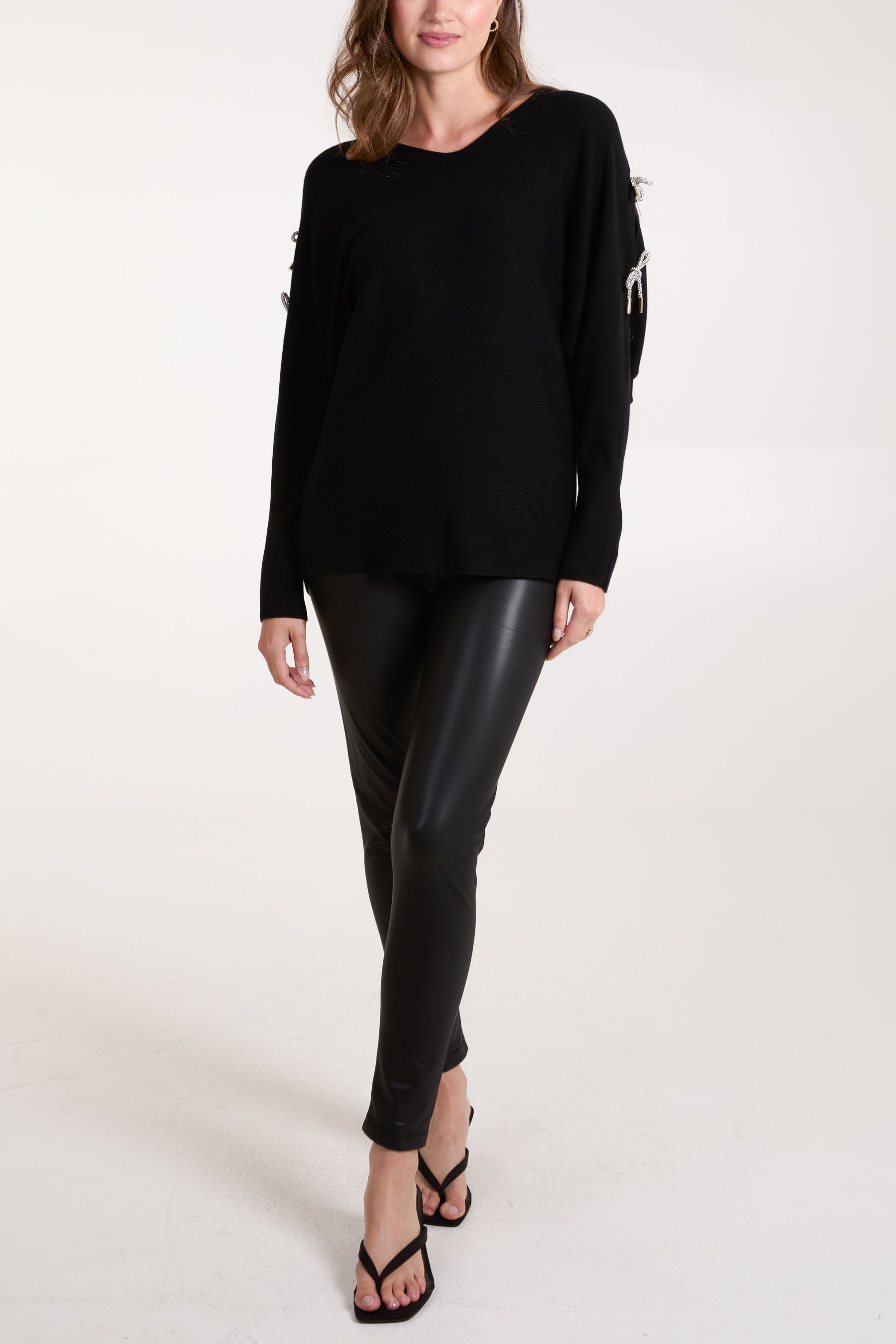 Glitter Bow Cut Out Sleeve Jumper