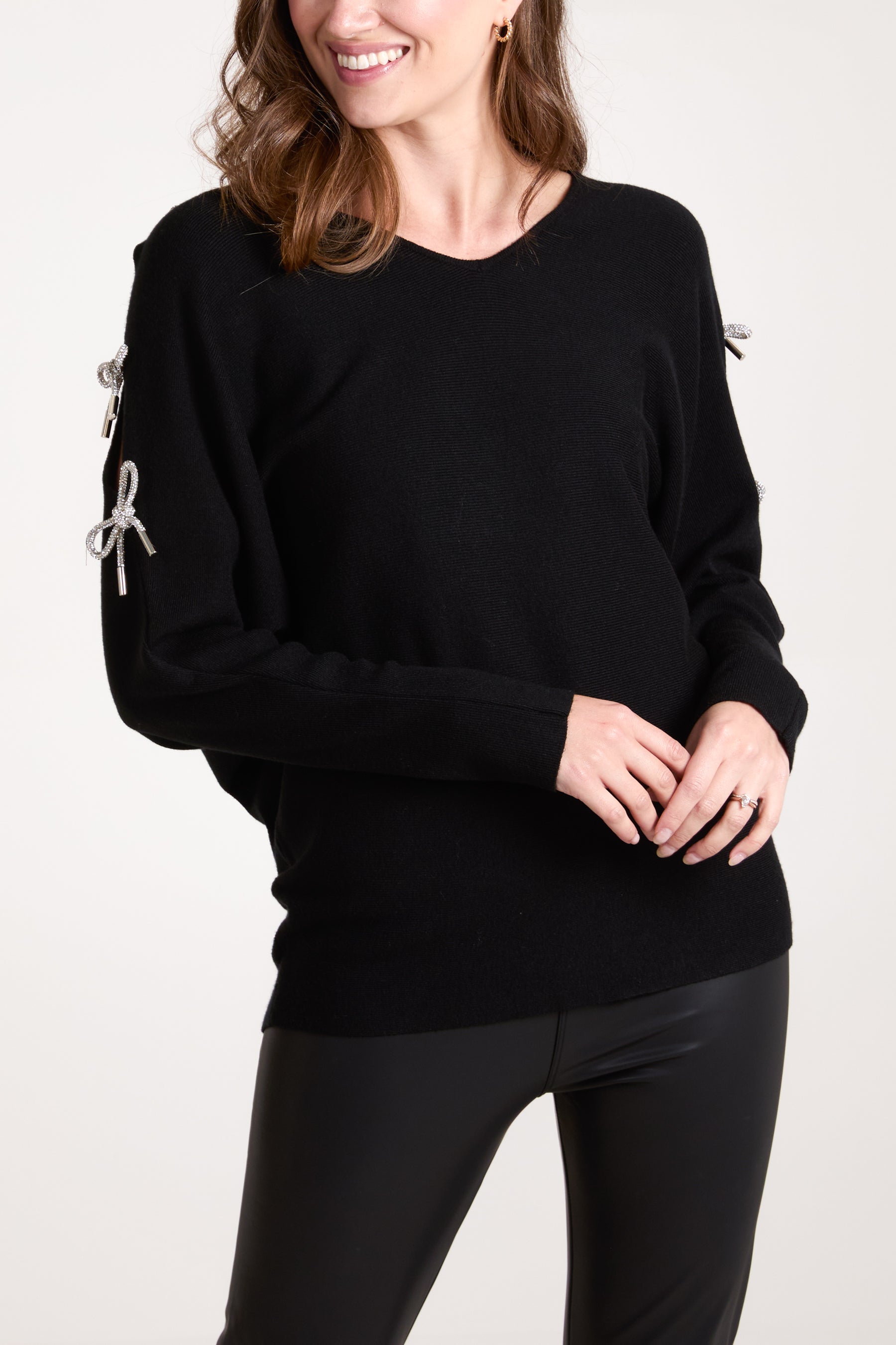 Glitter Bow Cut Out Sleeve Jumper