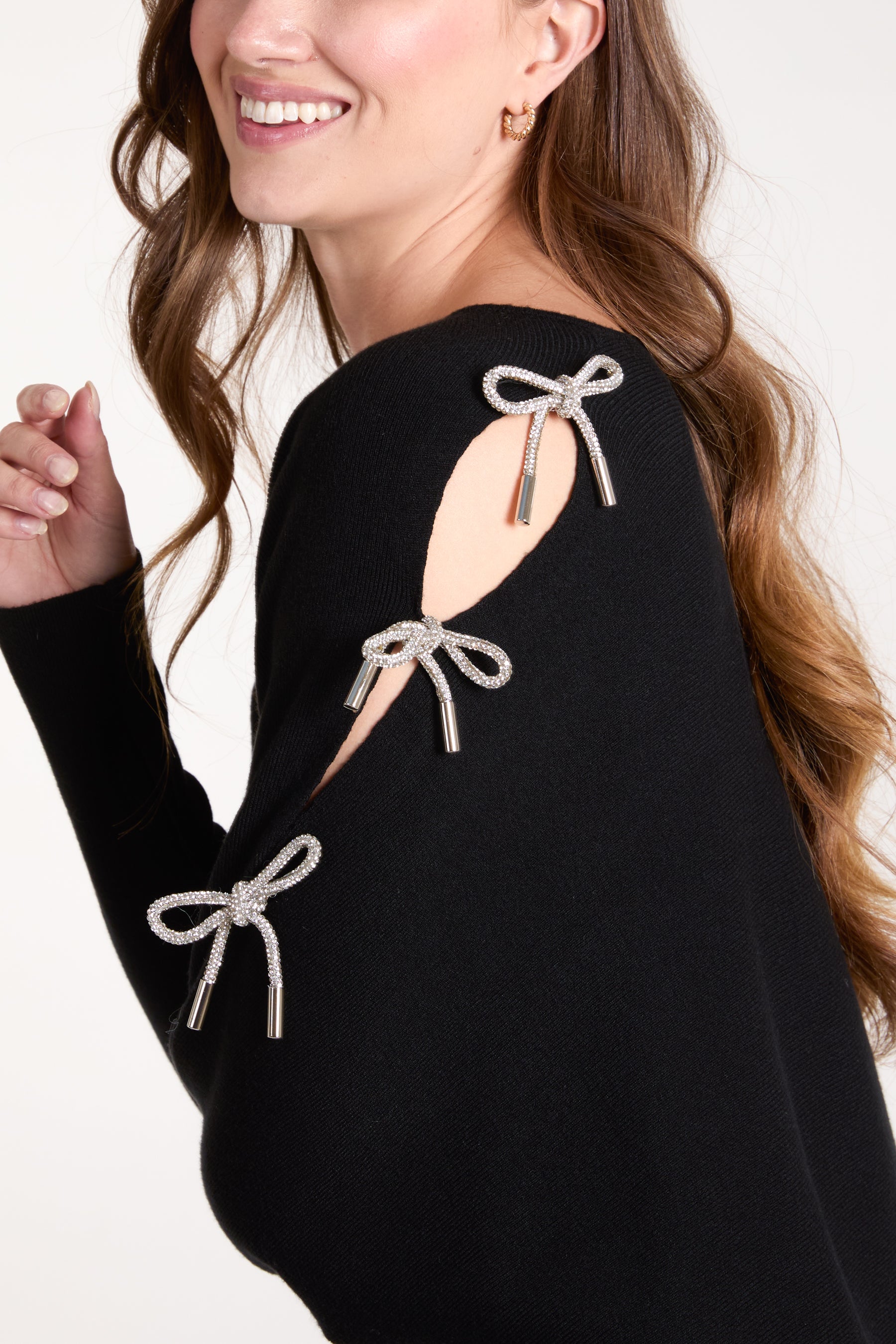 Glitter Bow Cut Out Sleeve Jumper