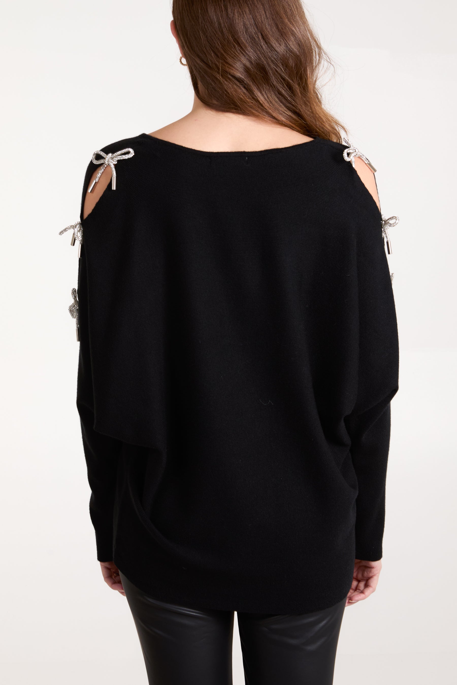 Glitter Bow Cut Out Sleeve Jumper