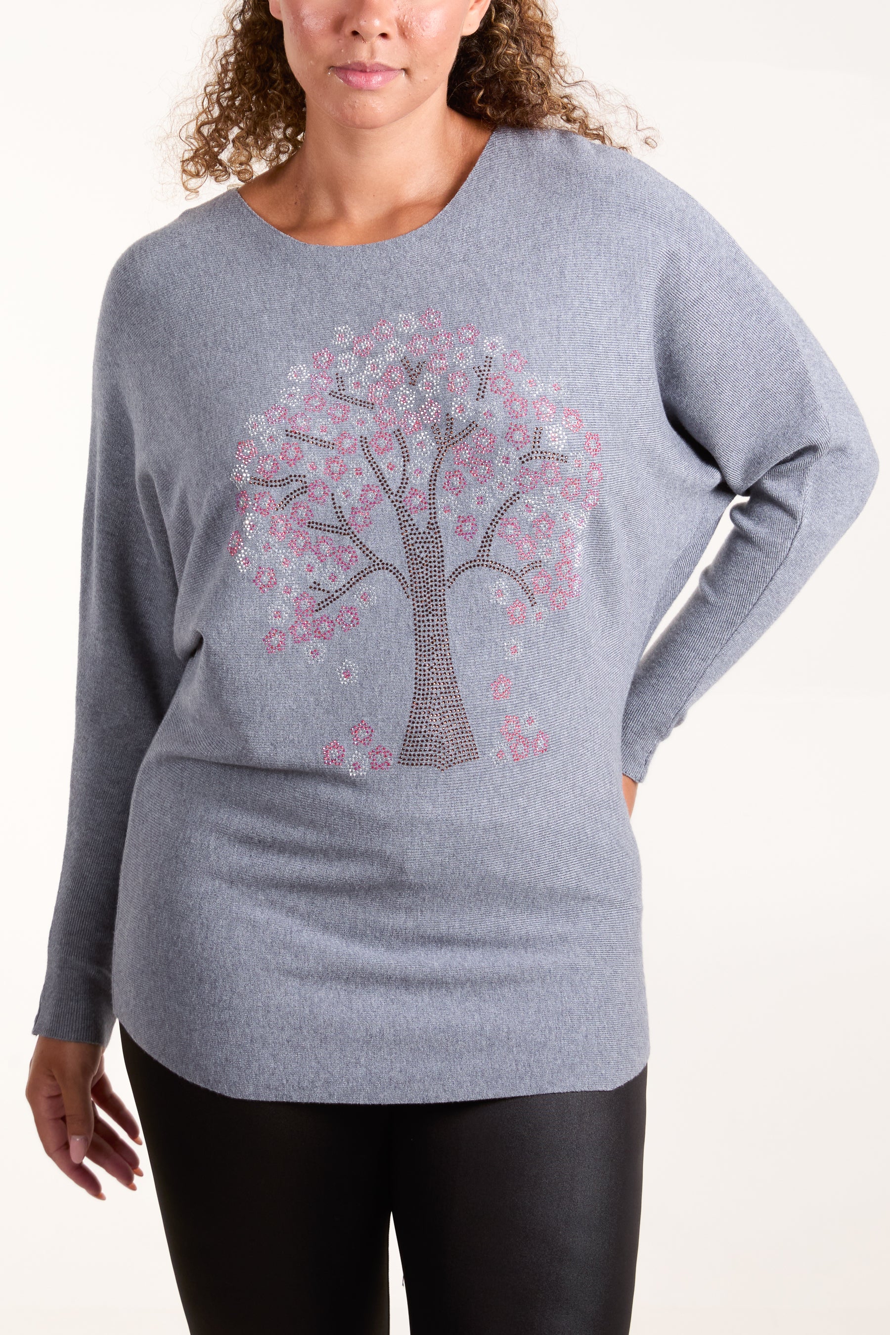 Diamante Heart Flowers V-Neck Jumper