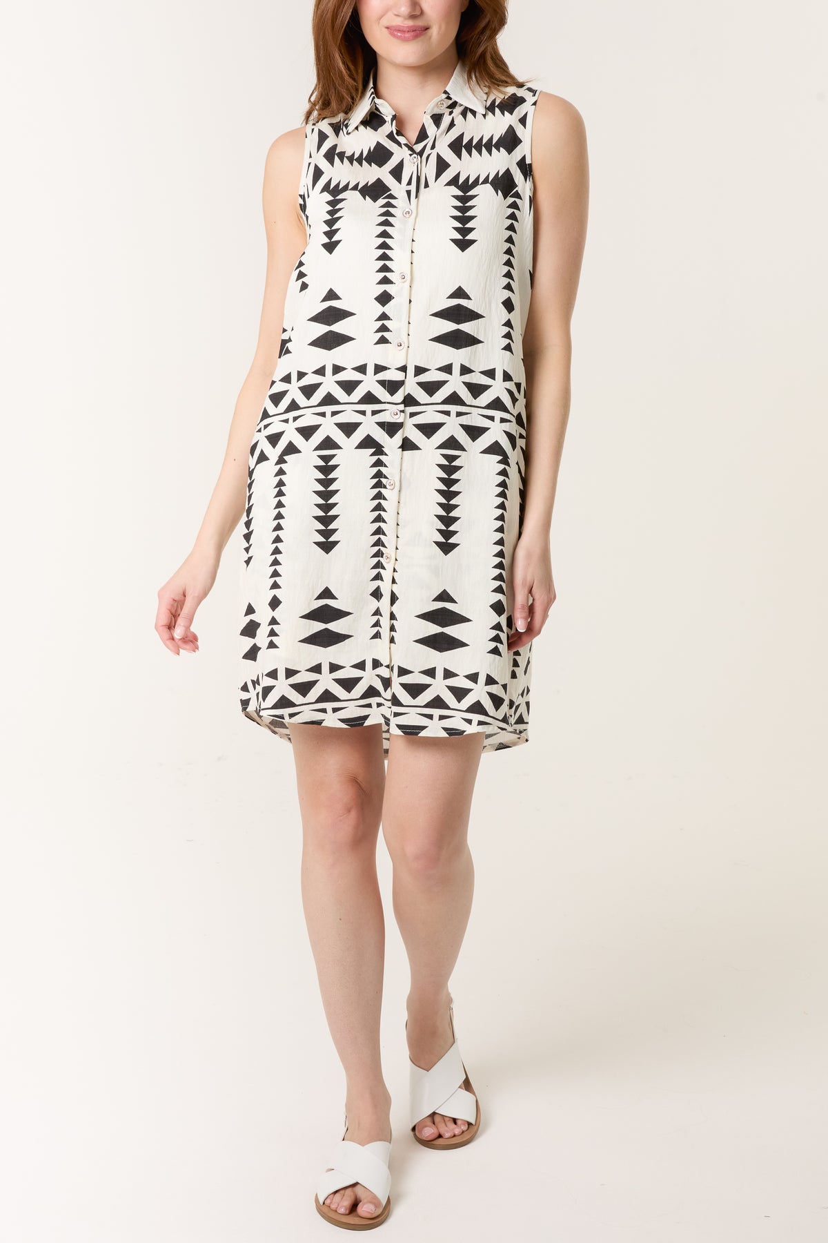 Sleeveless Button-Down Shirt & Shorts Set