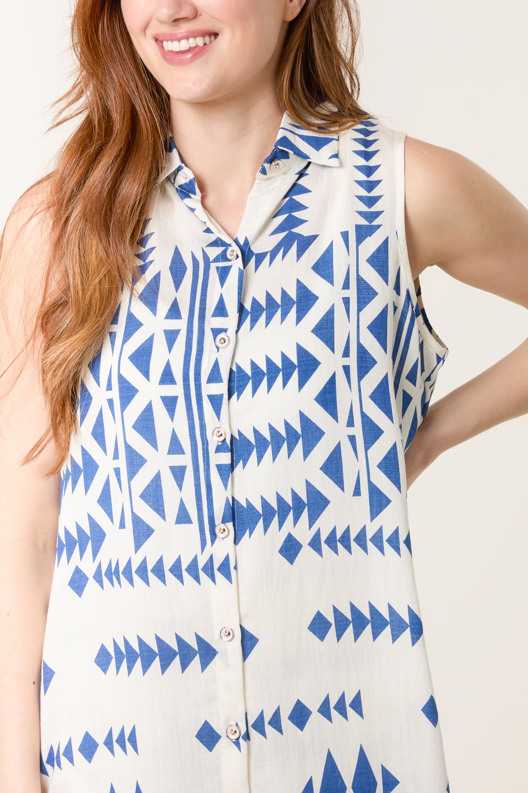Sleeveless Button-Down Shirt & Shorts Set