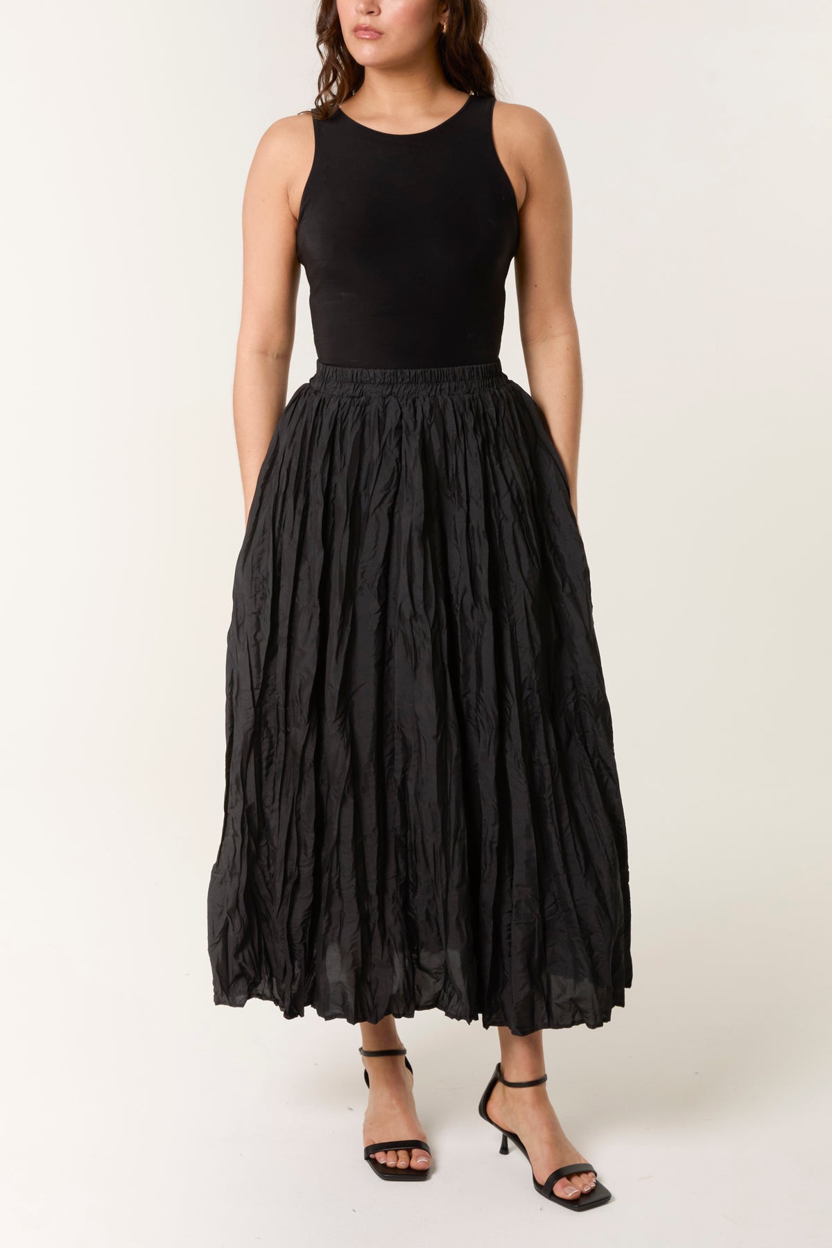 Crinkled Texture Midi Skirt