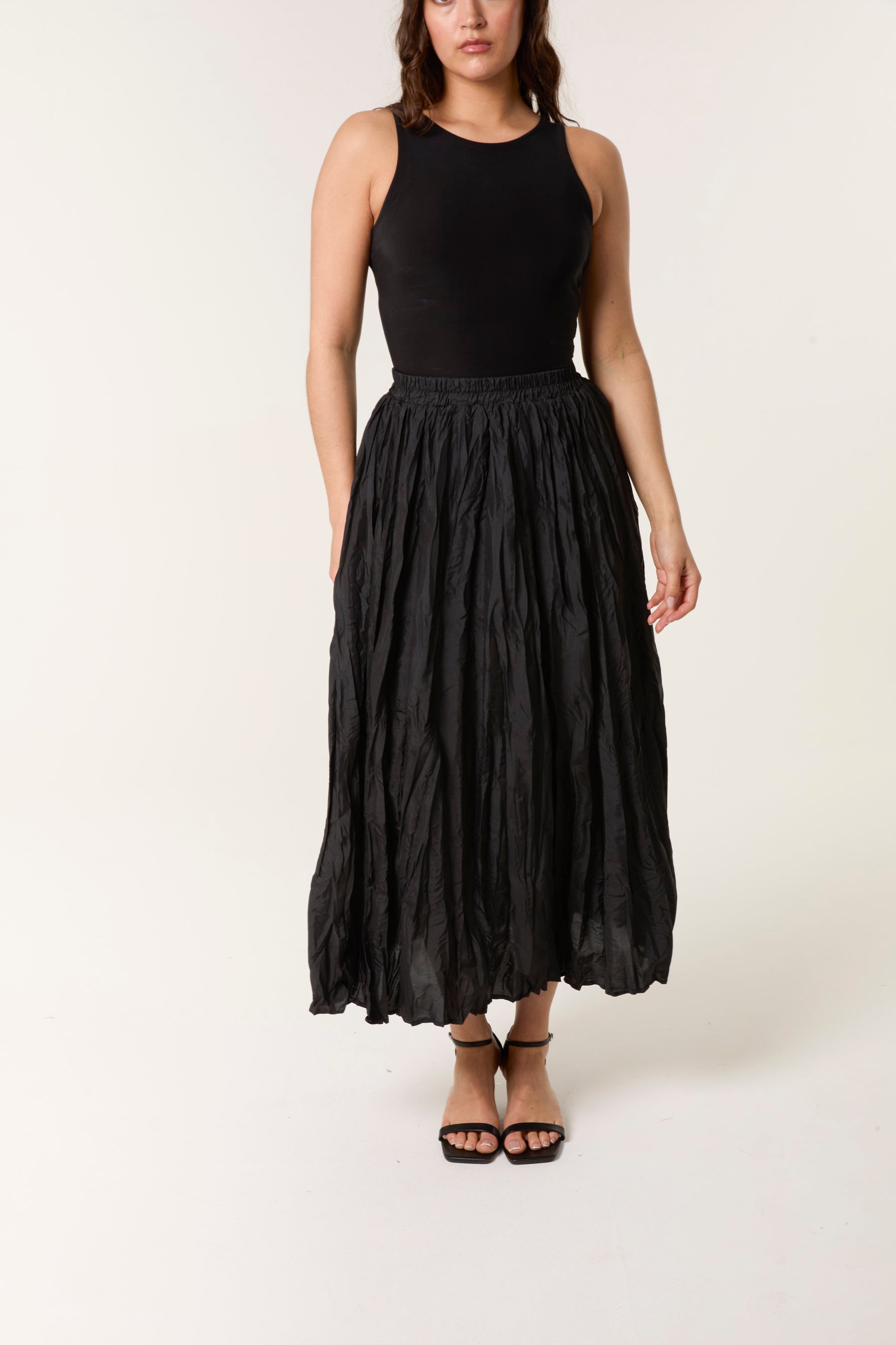 Crinkled Texture Midi Skirt