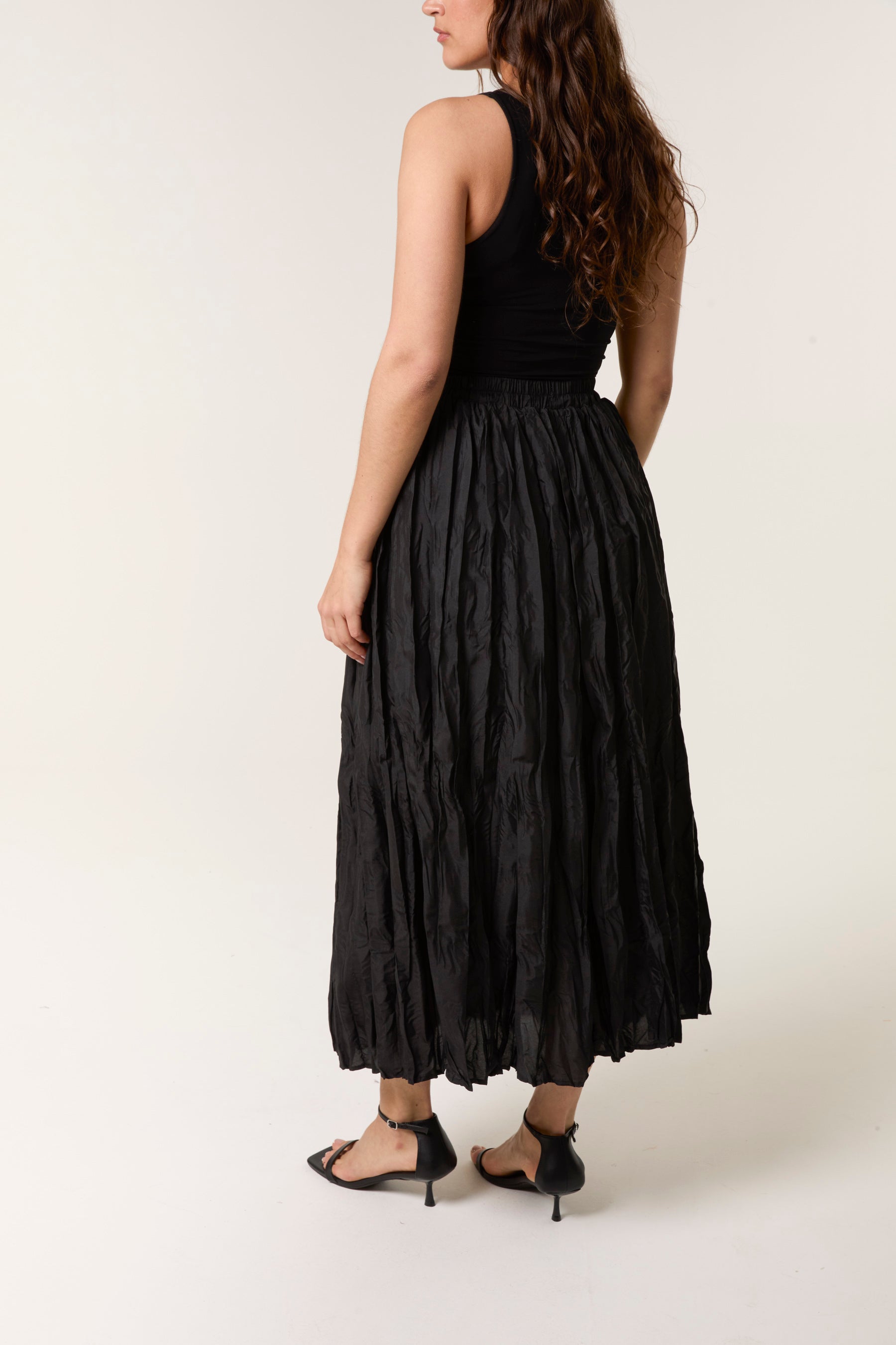 Crinkled Texture Midi Skirt
