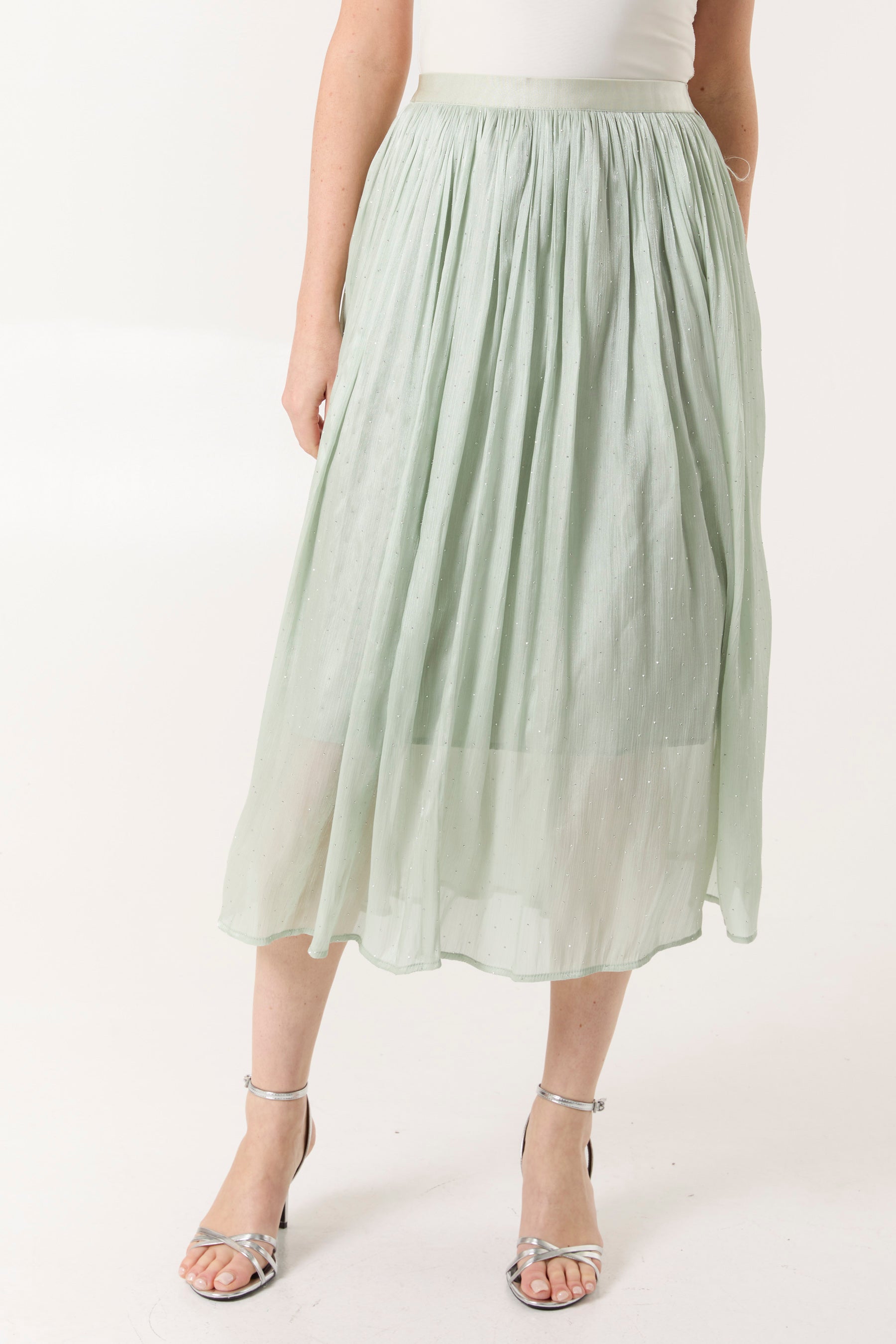 Mesh Shimmer Midi Skirt