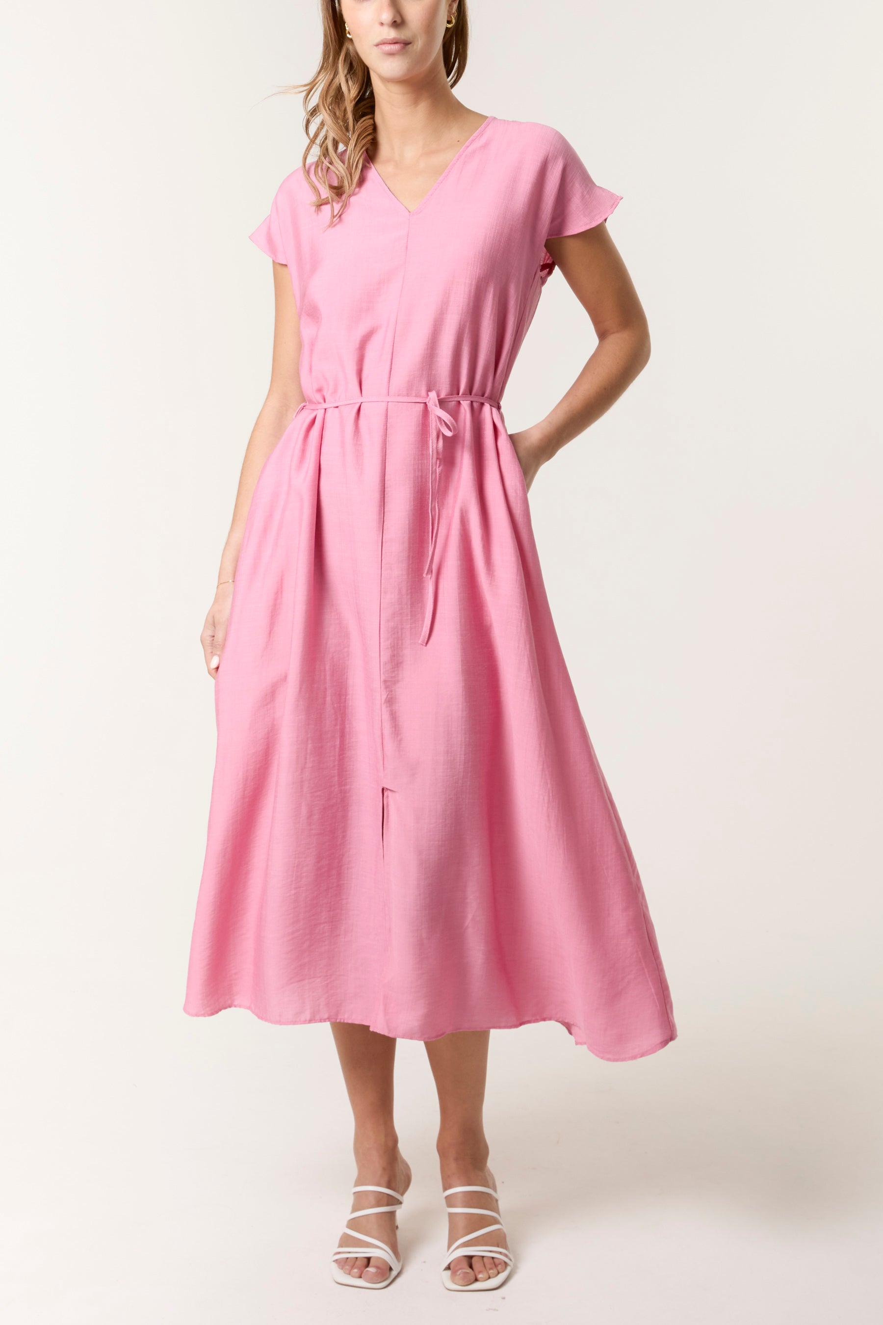 Front Slit Tie Belt Dress