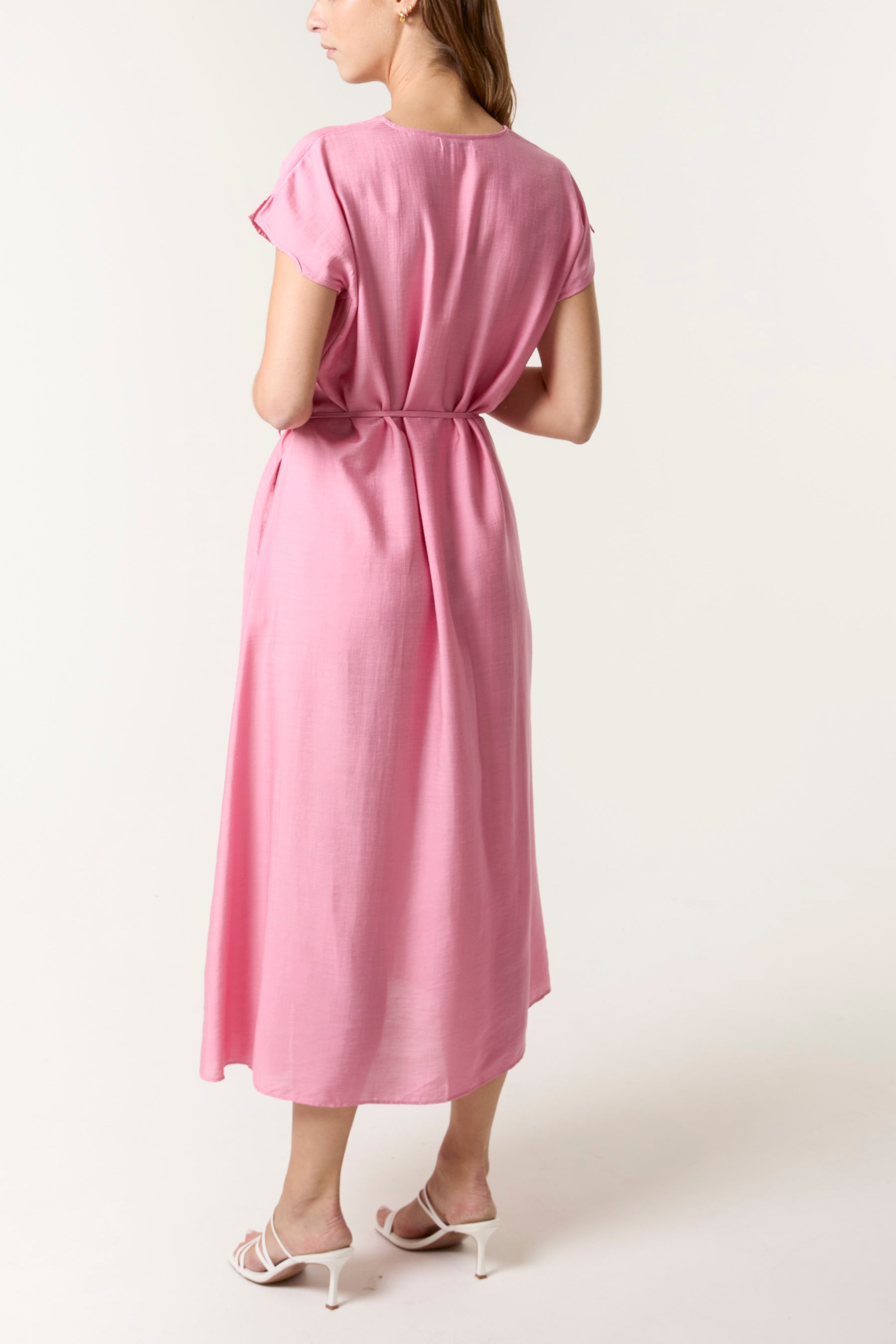 Front Slit Tie Belt Dress