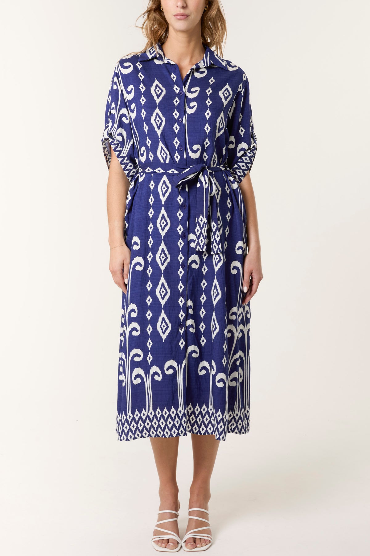 Aztec Button-Through & Tie Midi Dress