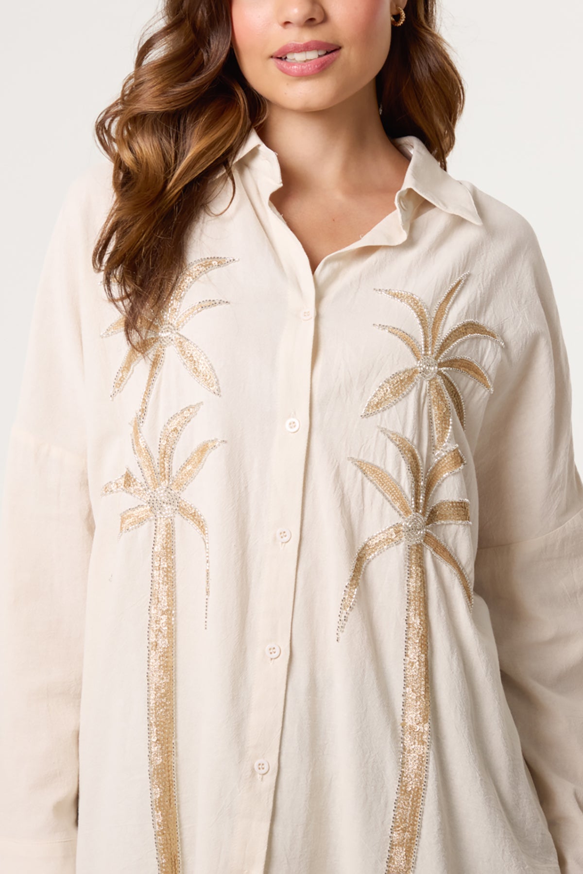 Sequin Palm Tree Oversized Shirt