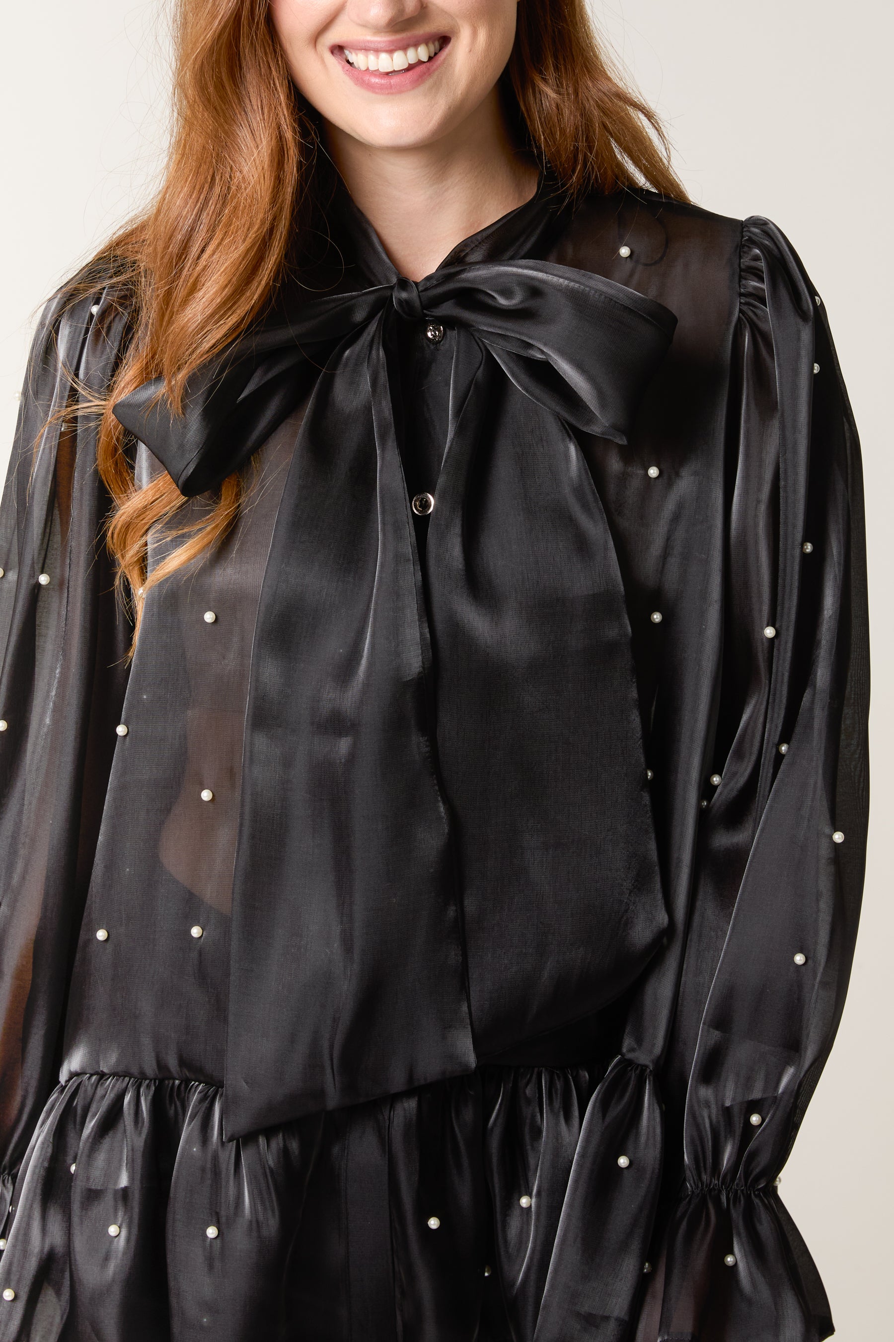 Pearl Detail Pussybow Blouse