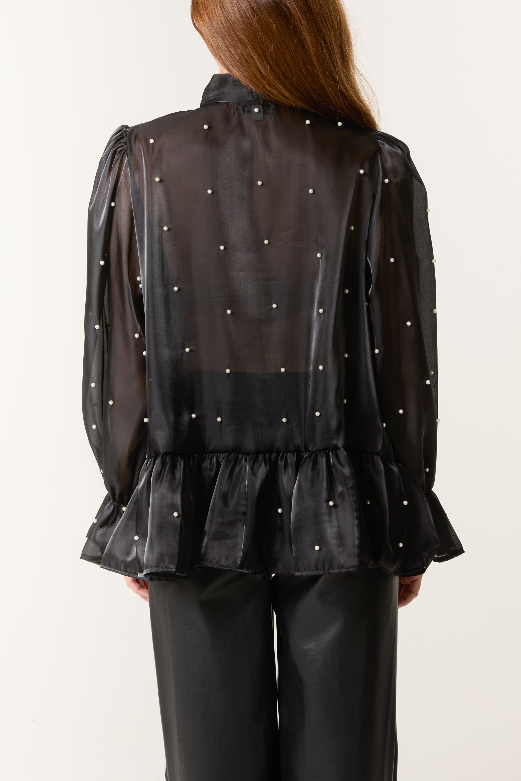 Pearl Detail Pussybow Blouse