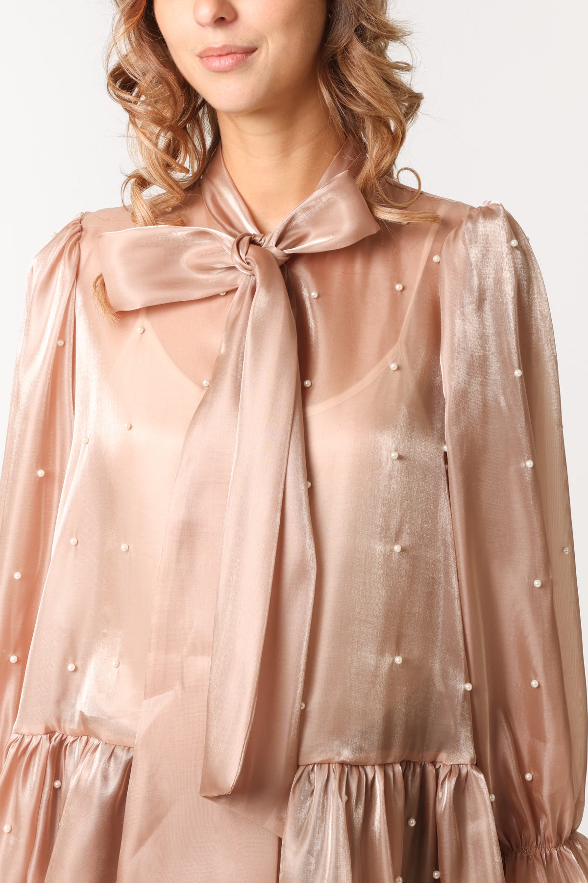 Pearl Detail Pussybow Blouse