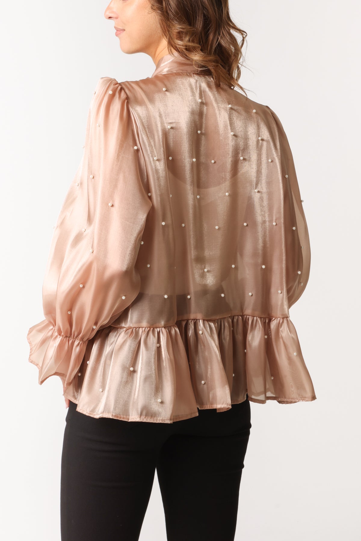 Pearl Detail Pussybow Blouse