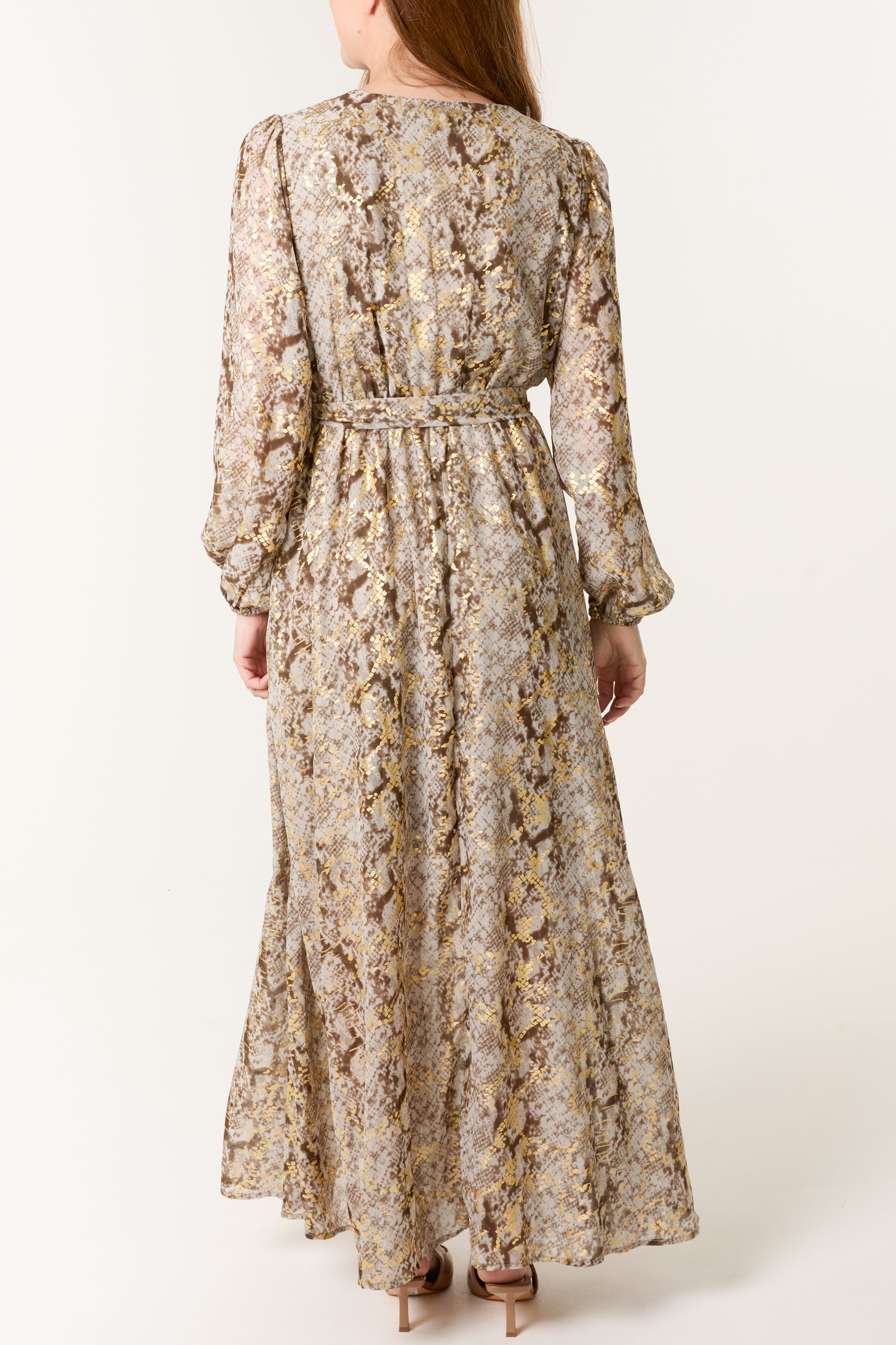Gold Snake Print Wrap Maxi Dress