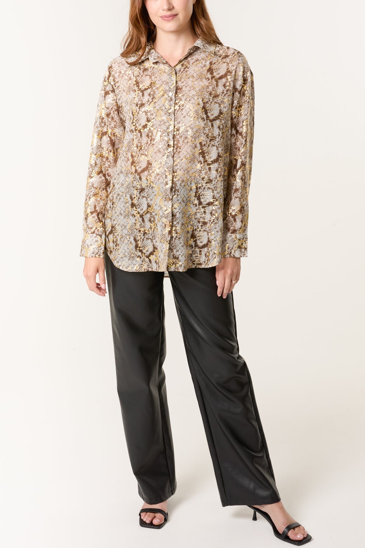 Gold Snake Print Long Sleeve Shirt