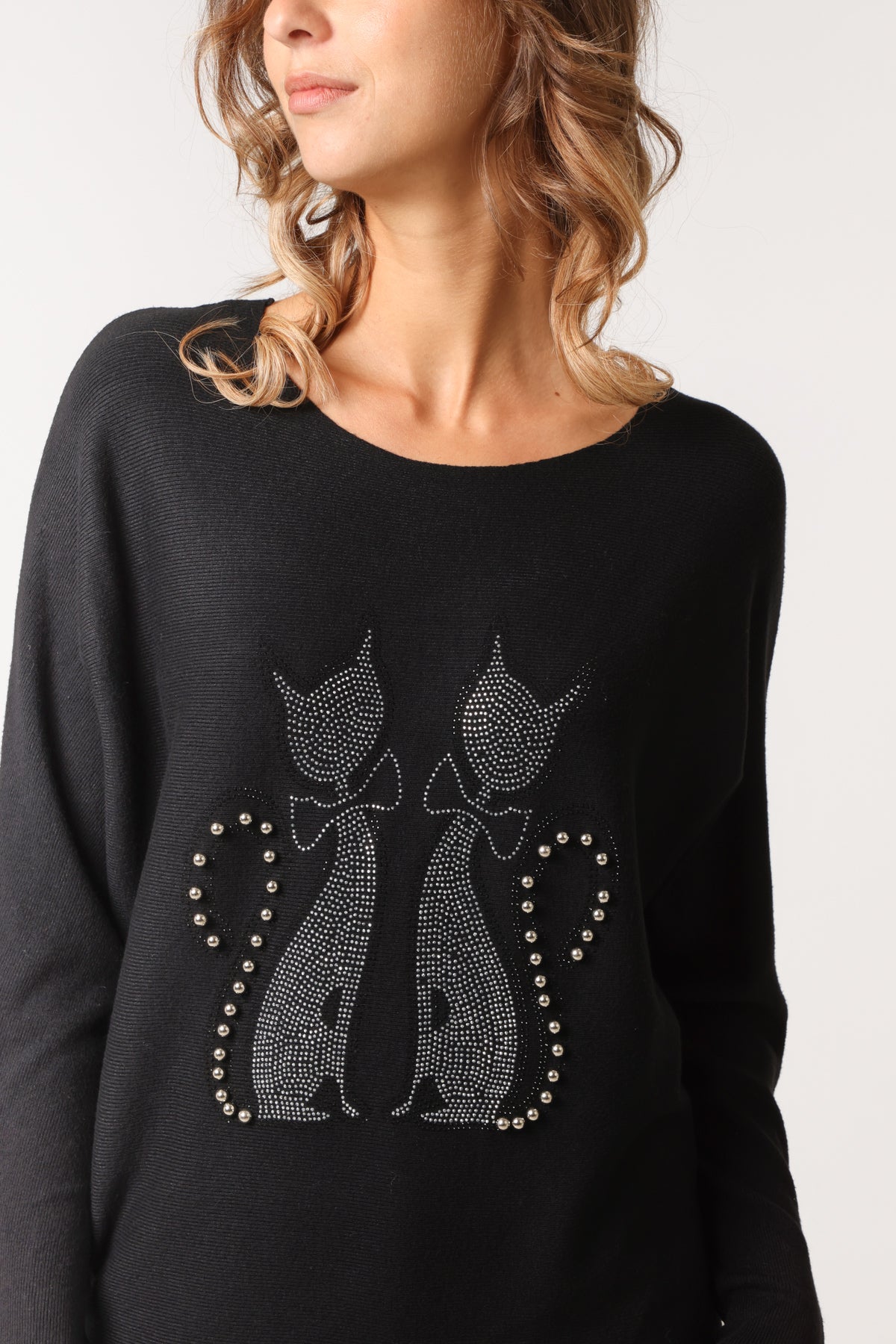 Embellished Cat Round Neck Jumper