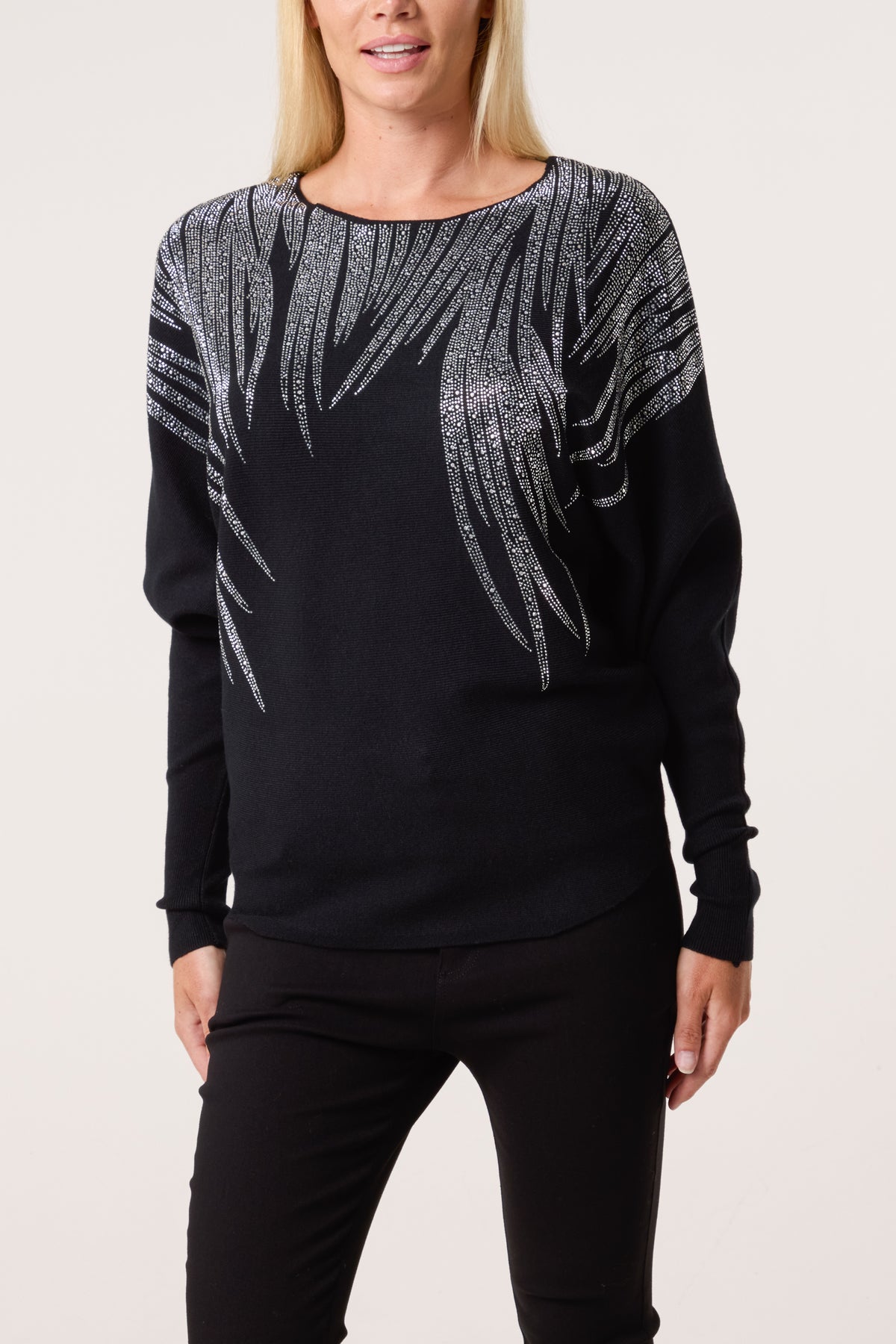 Embellished Spikes Fine Knit Batwing Jumper