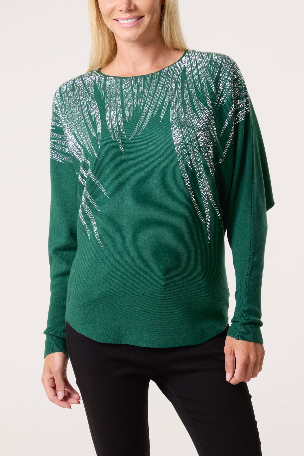 Embellished Spikes Fine Knit Batwing Jumper