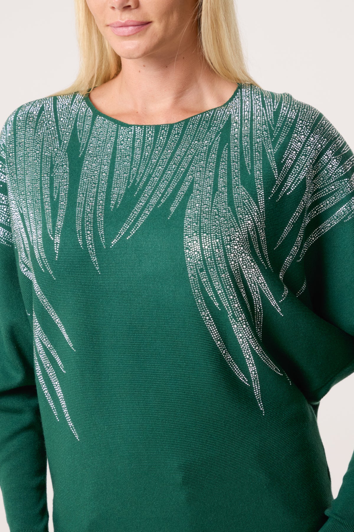 Embellished Spikes Fine Knit Batwing Jumper