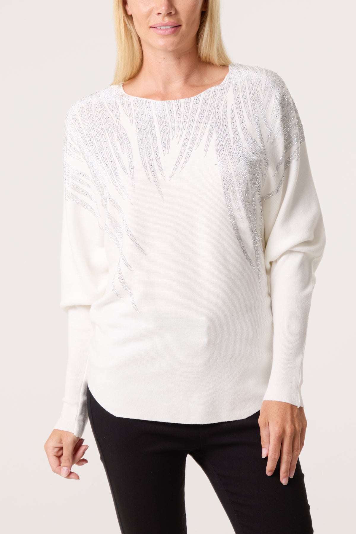 Embellished Spikes Fine Knit Batwing Jumper