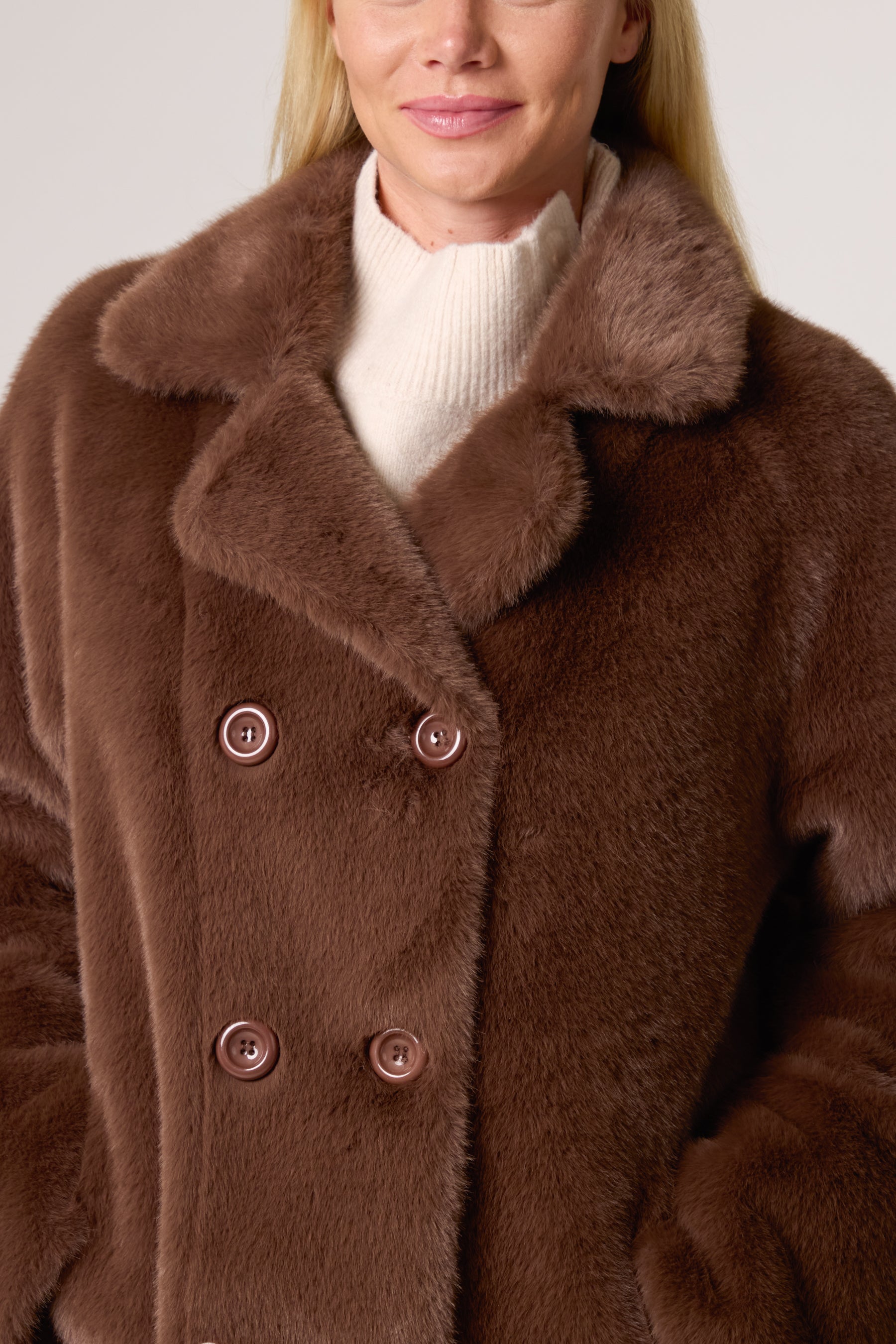Longline Faux Fur Button Up Coat