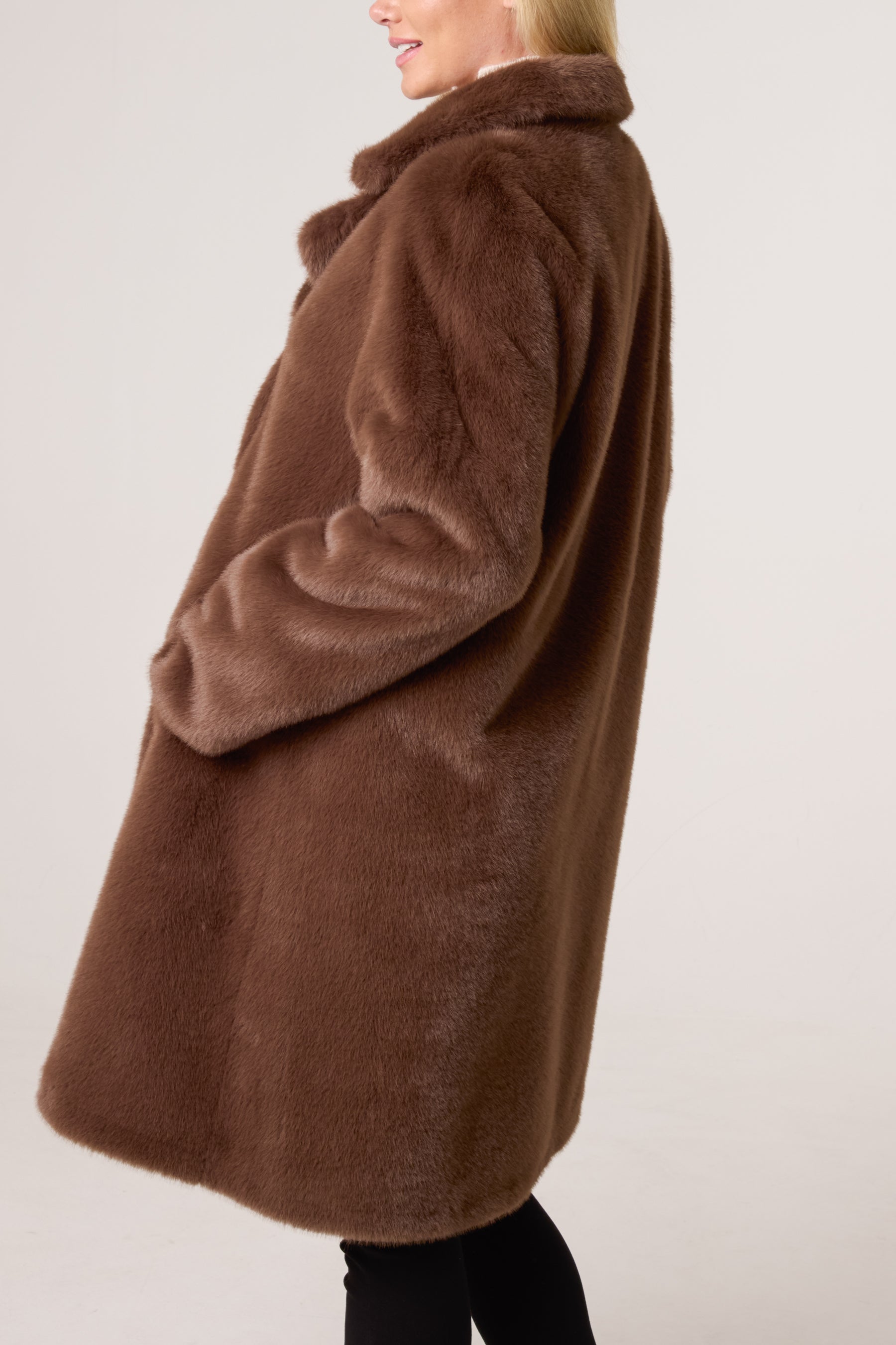 Longline Faux Fur Button Up Coat