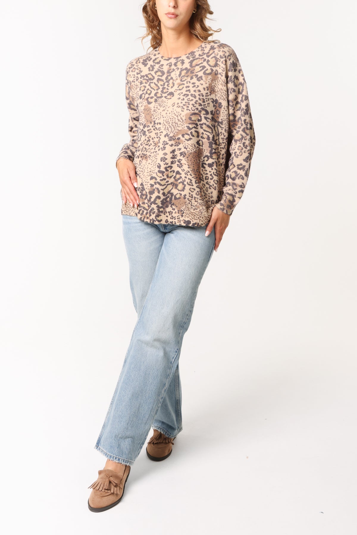 Mixed Leopard Print Knitted Jumper