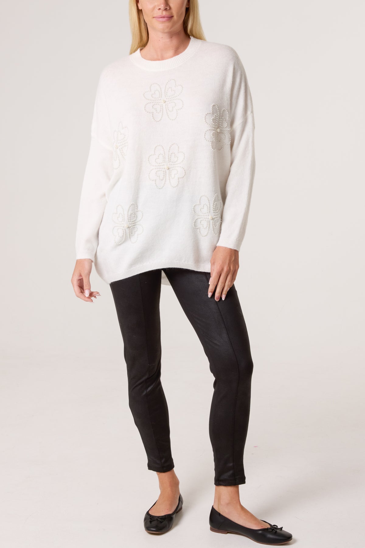 Pearl Embellished Flower Jumper